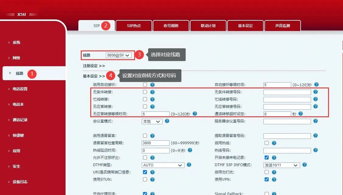 Call forwarding type settings