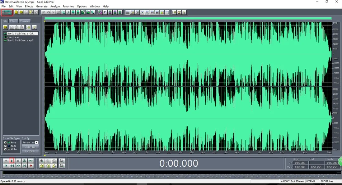Audiodatei mit Datei Öffnen öffnen