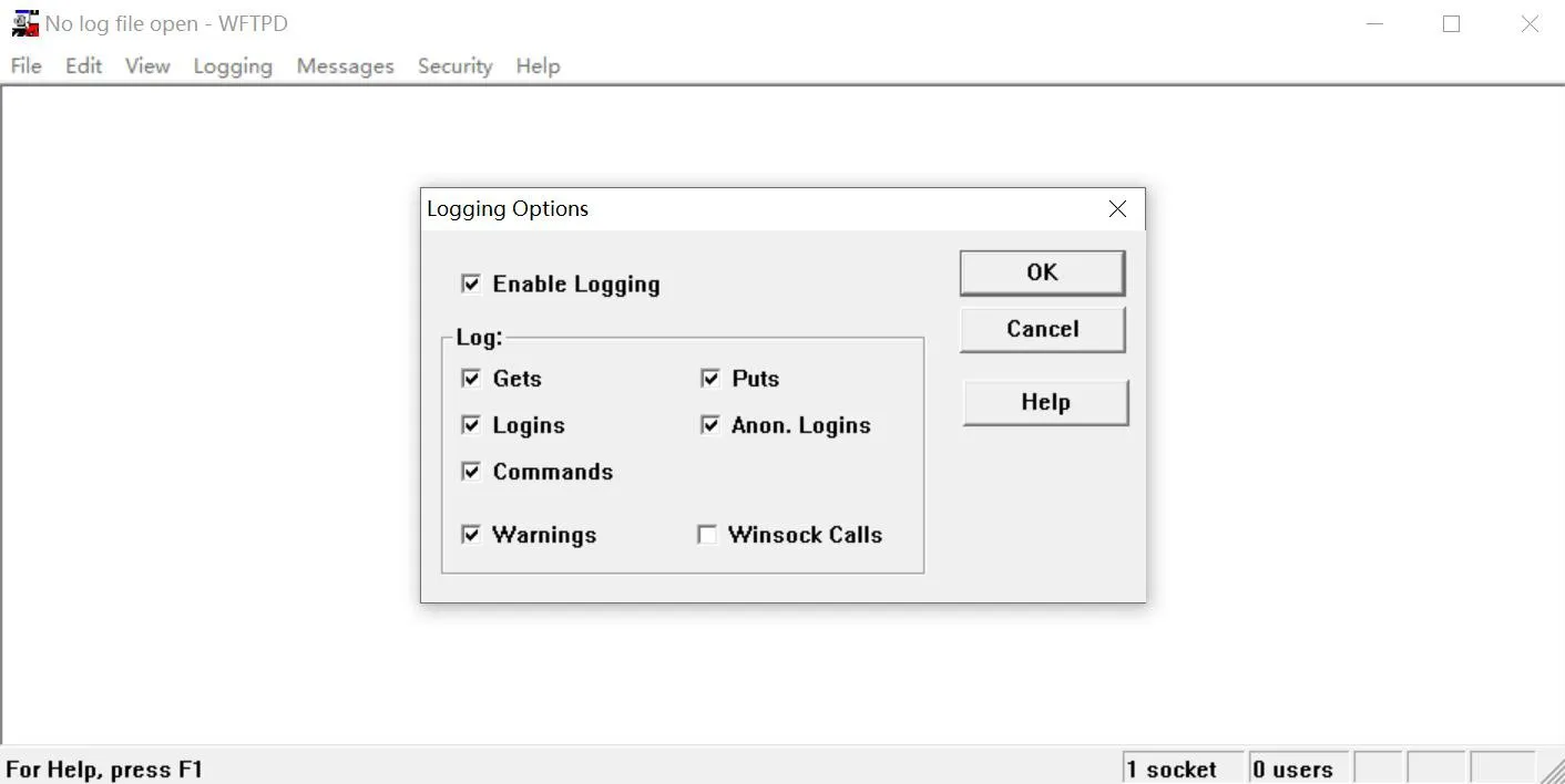 Aktivieren der FTP-Log-Option
