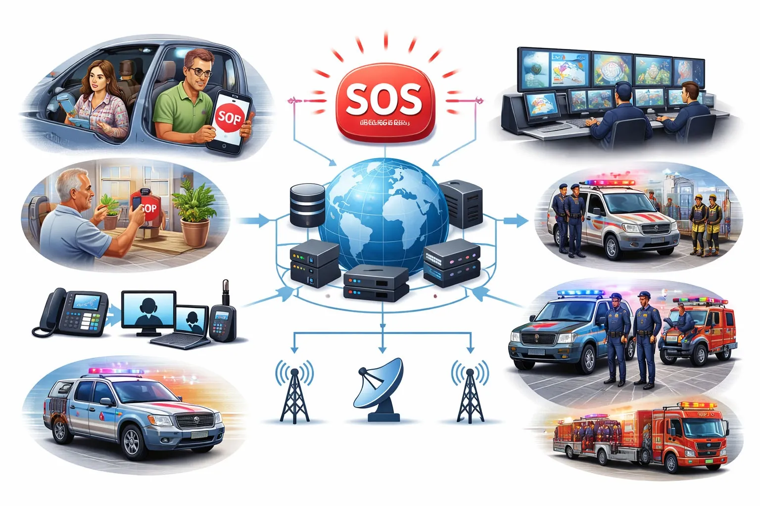 Das IP-Telefonie-Dispositionsystem wird zur Notfalldisposition bei SOS-Auslösung verwendet.