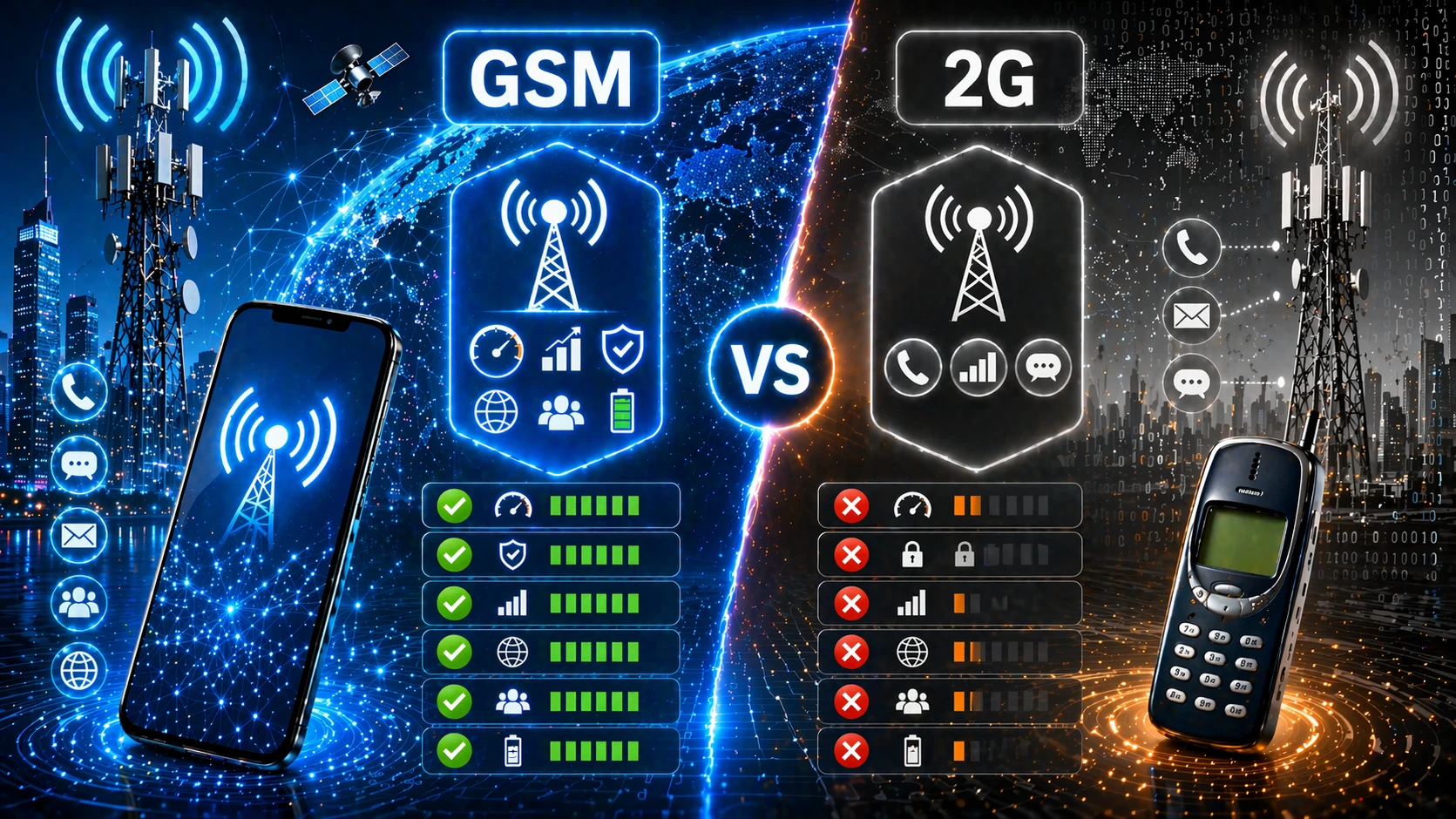 Vergleich zwischen GSM-Kommunikationsnetz und 2G-Netz