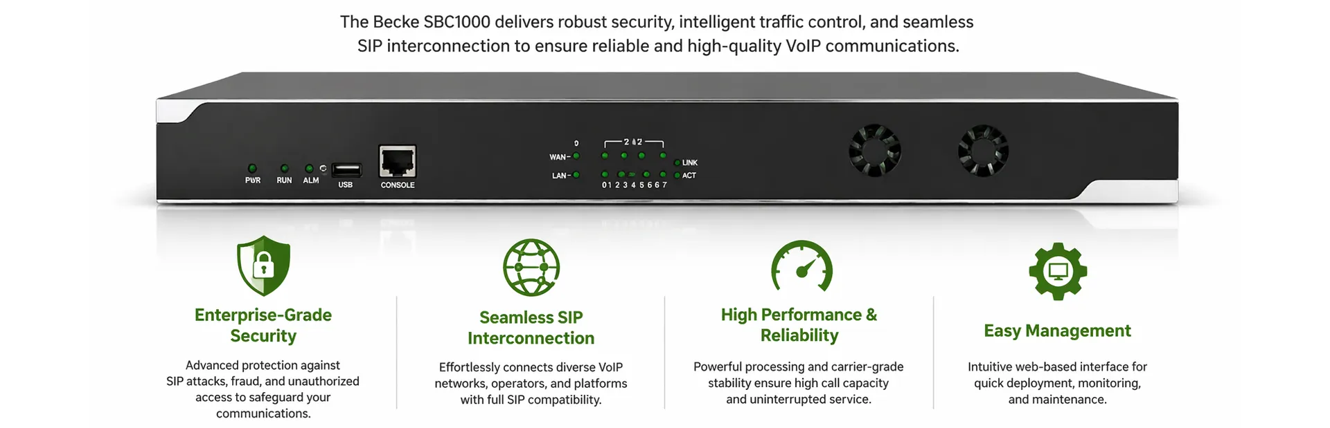 Becke SBC1000 Session Border Controller für Unternehmens-VoIP-Sicherheit und SIP-Interkonnektion
