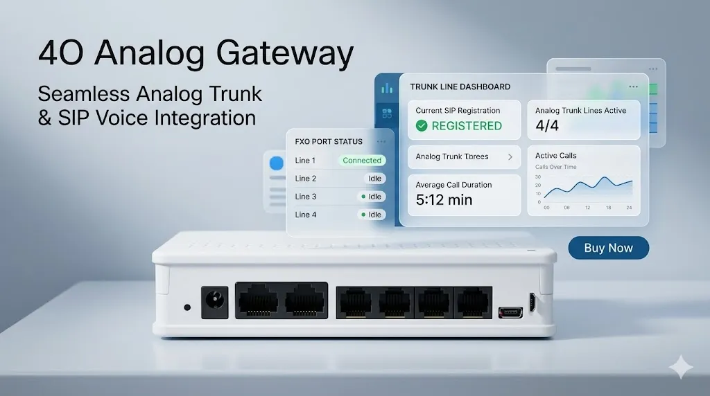 4O Analoges Gateway für analoge Trunk- und SIP-Sprachintegration