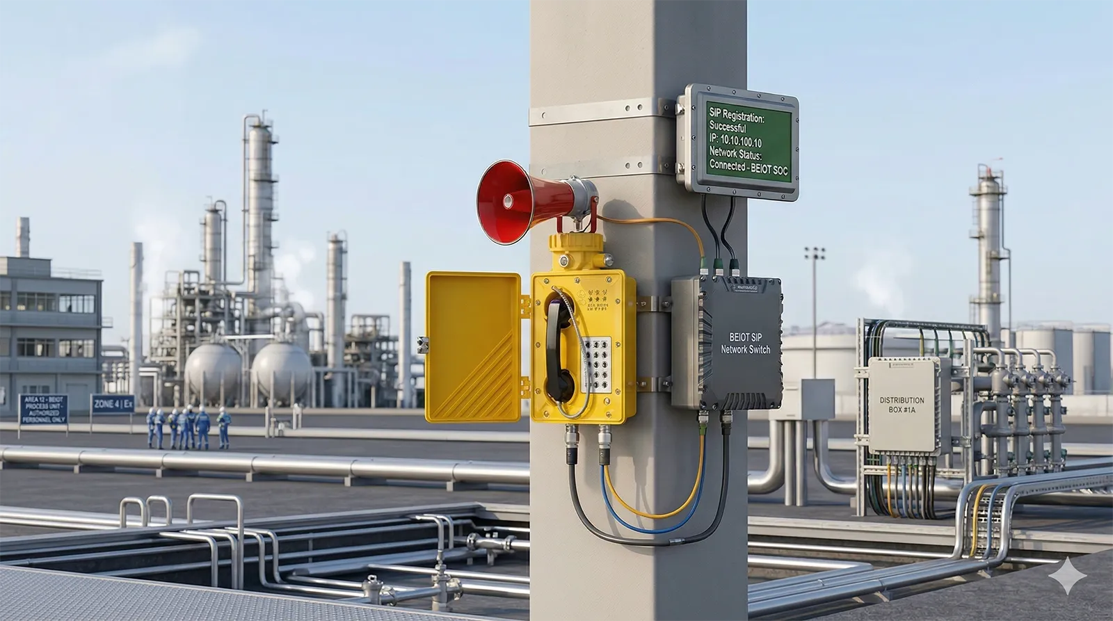 Explosionsgeschütztes SIP-Telefon verbunden mit einem industriellen IP-Kommunikationsnetzwerk