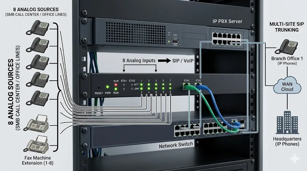 8S Analog-Gateway für KMU, Callcenter und Mehrstandort-Bereitstellungen von Analog zu SIP