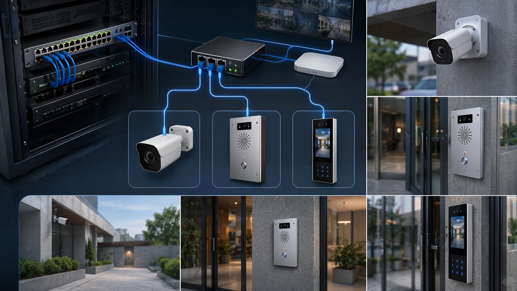 IEEE 802.3af PoE für IP-Kamera, Gegensprechterminal und Zugangskontrollgerät in einer Einrichtung IEEE 802.3af PoE für IP-Kamera, Gegensprechterminal und Zugangskontrollgerät in einer Einrichtung