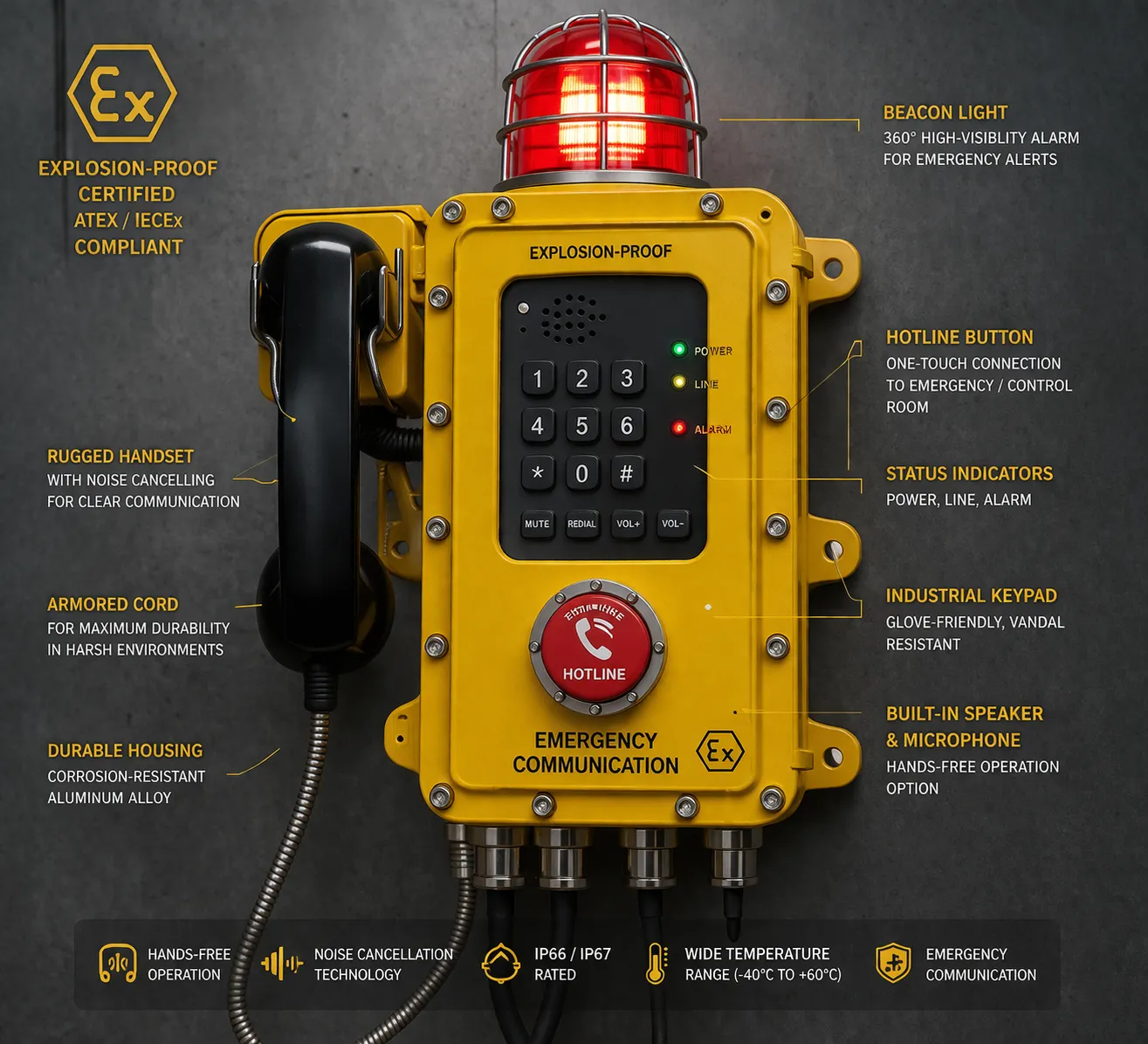 Explosionsgeschütztes Telefon mit Signalleuchte Hotline-Taste und industriellen Notfallkommunikationsfunktionen