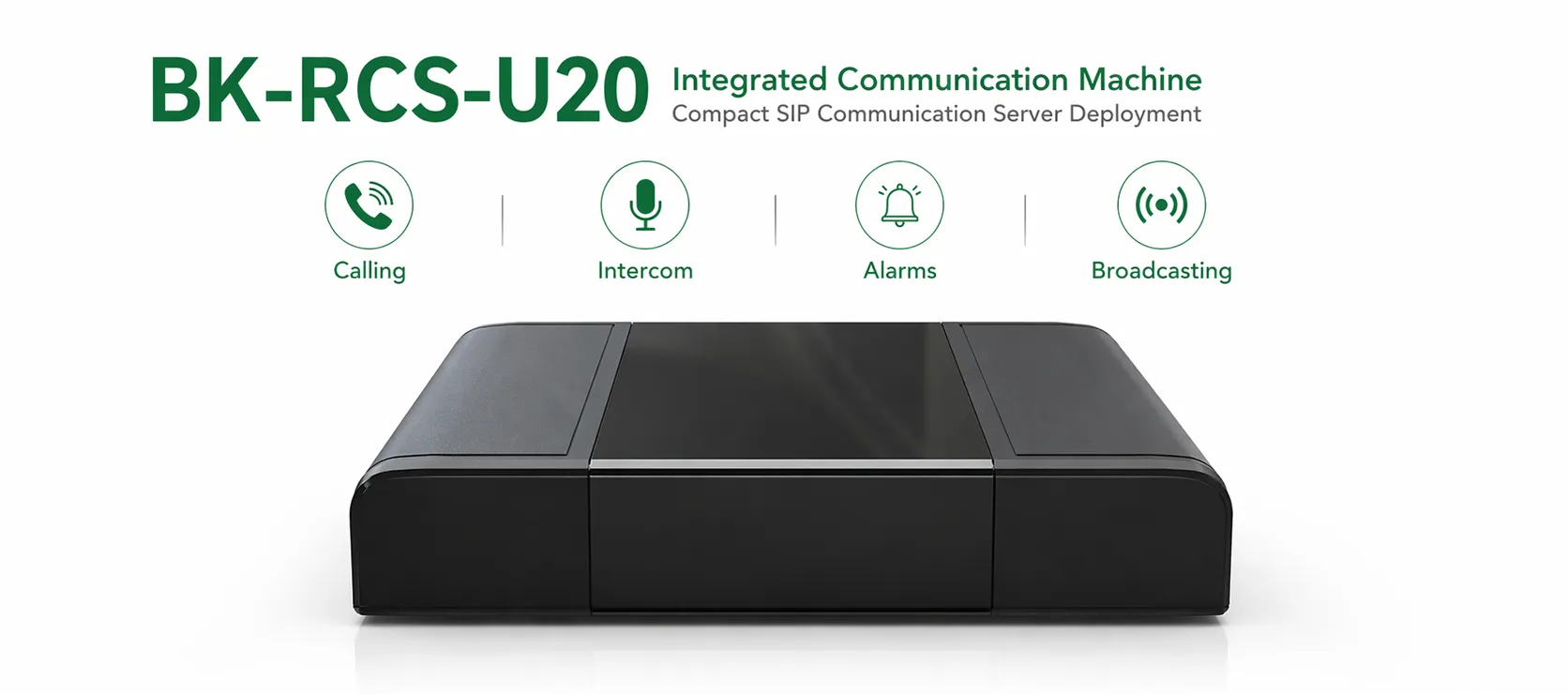 Frontansicht der BK-RCS-U20 Integrated Communication Machine in einer kompakten SIP-Kommunikationsserver-Umgebung