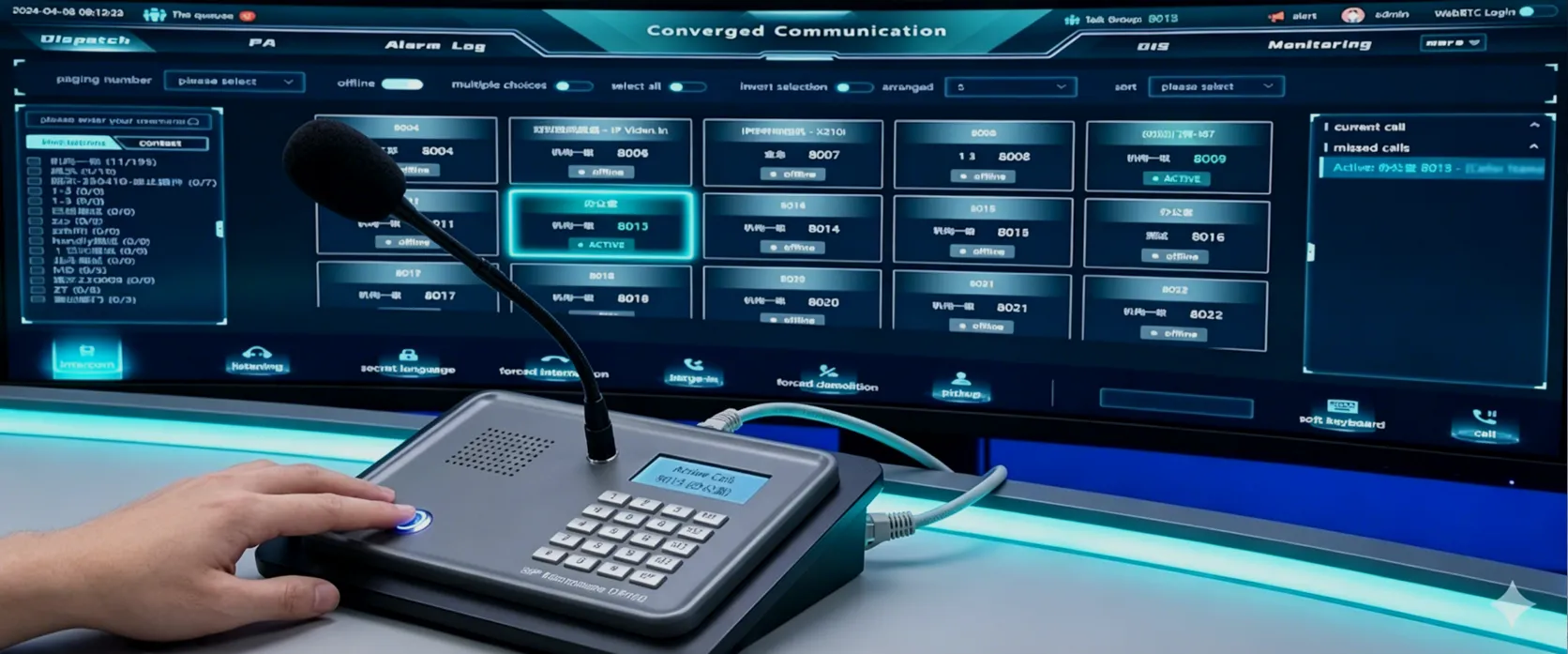 GP100 SIP-Mikrofon, verbunden mit einem IP-Kommunikations- und Durchsagesystem