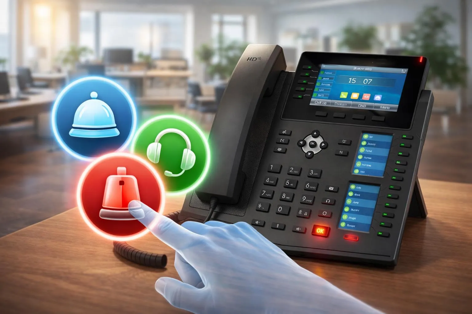 Programmierbare Telefontasten für Kurzwahl, Hotline, Durchsage und schnellen Dienstzugriff in einem Unternehmenskommunikationssystem