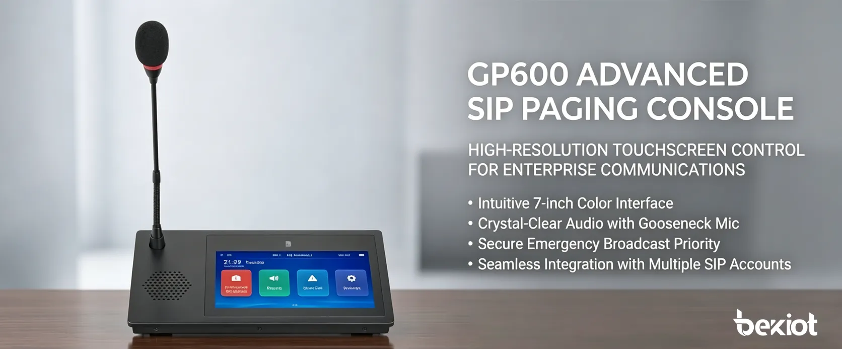 GP600 SIP-Mikrofon Vorderdesign und Touchscreen