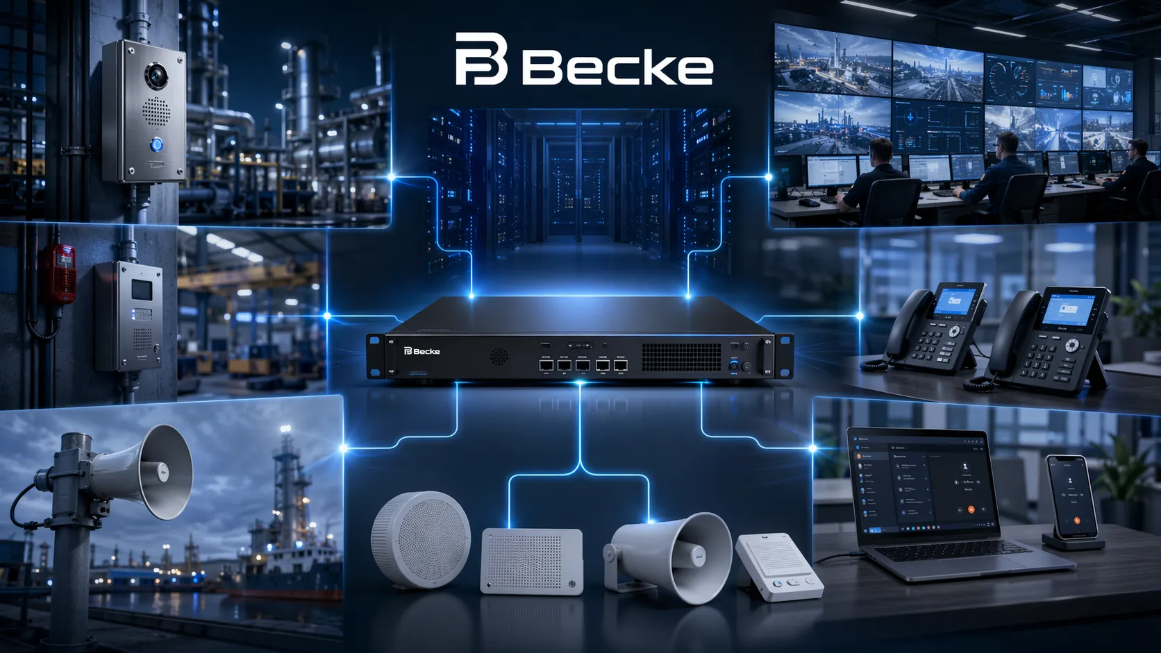 Becke industrielle IPPBX-Software zur Verbindung von Büronebenstellen, SIP-Sprechanlagen, Durchsagegeräten und Leitstellenmitarbeitern