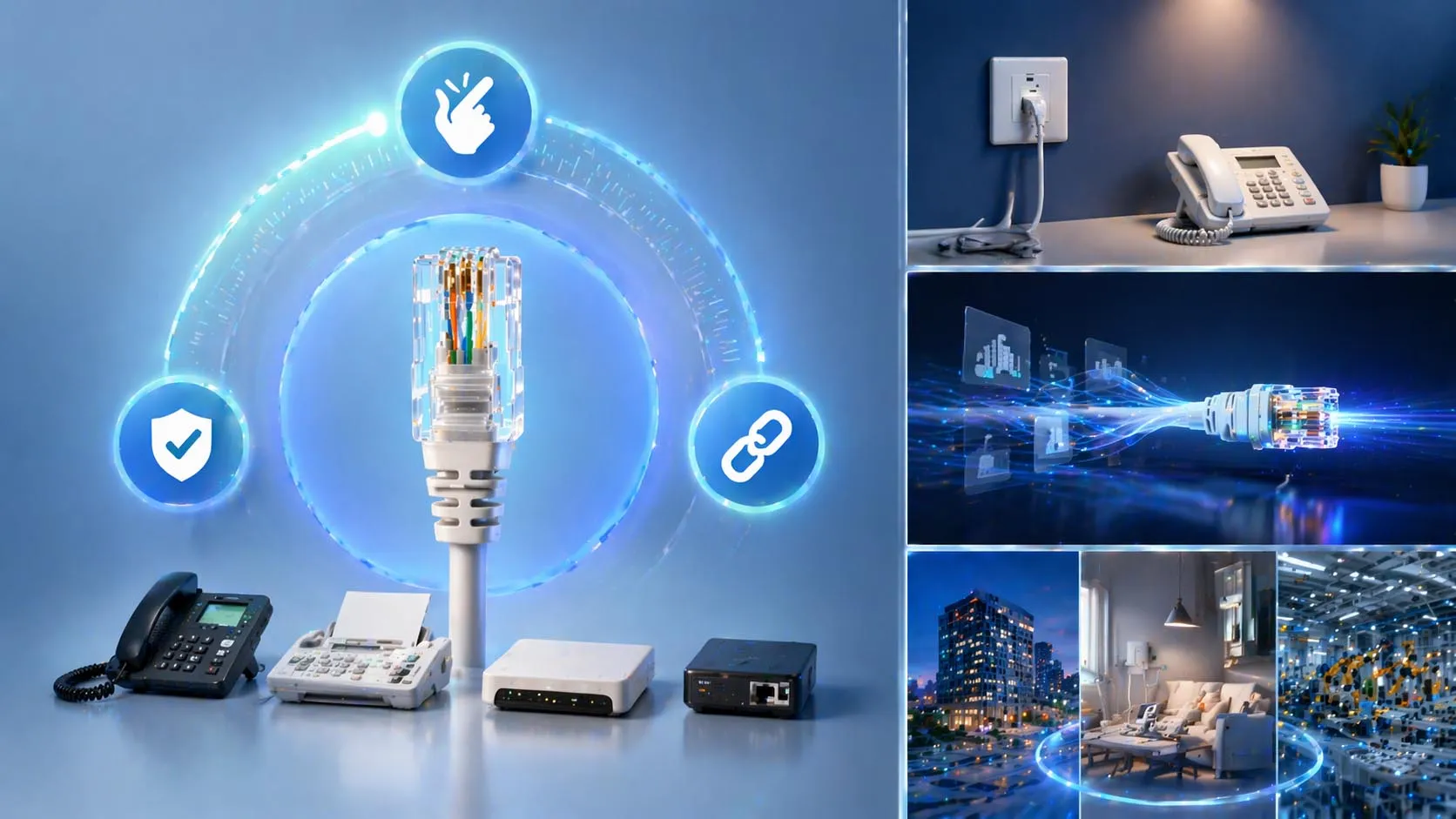 Analoge RJ11-Telefonschnittstelle, die in einem hybriden Kommunikationssystem mit einem Sprachgateway verbunden ist