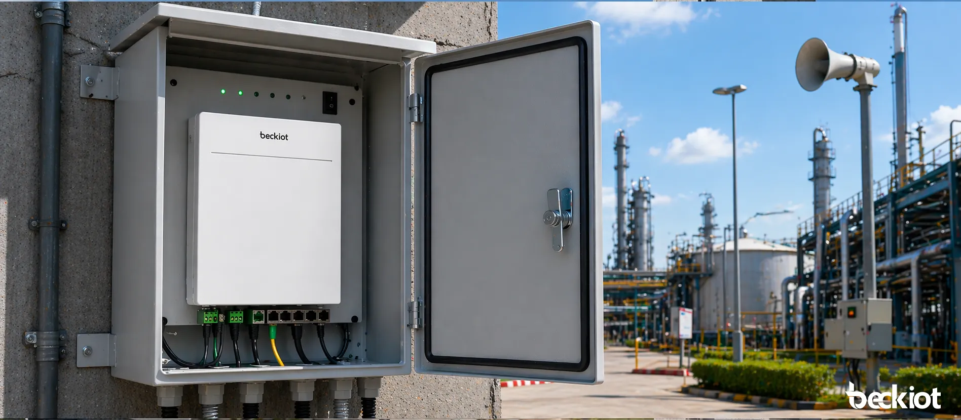 BK-PA240AF outdoor weatherproof PA amplifier installed in an industrial outdoor communication cabinet