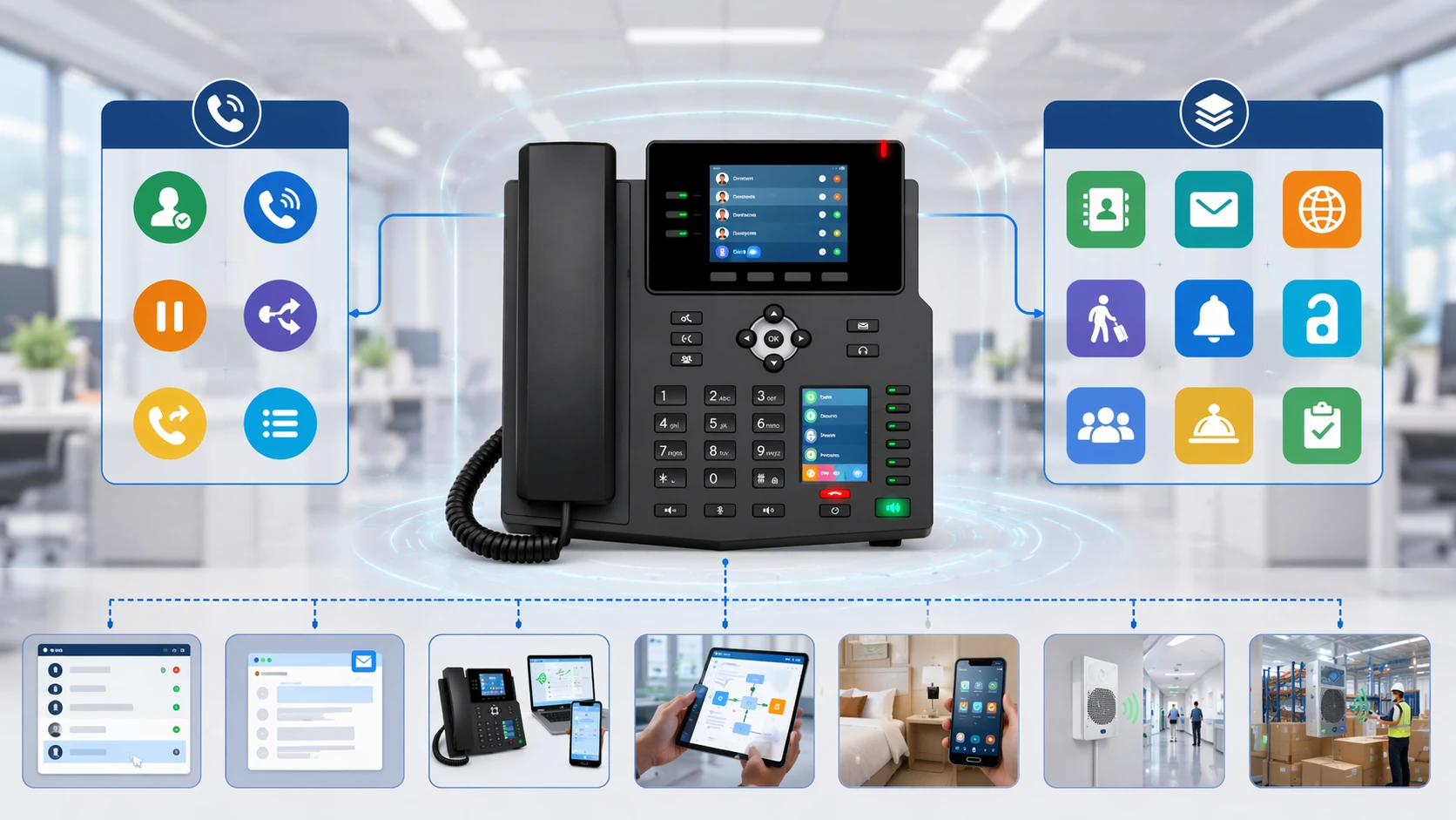 Aplicaciones ampliadas de Telefon IP con XML Browser para Verzeichniss, Nachrichten, Nebenstellenmobilität y Geschäftsdienste basados en tareas