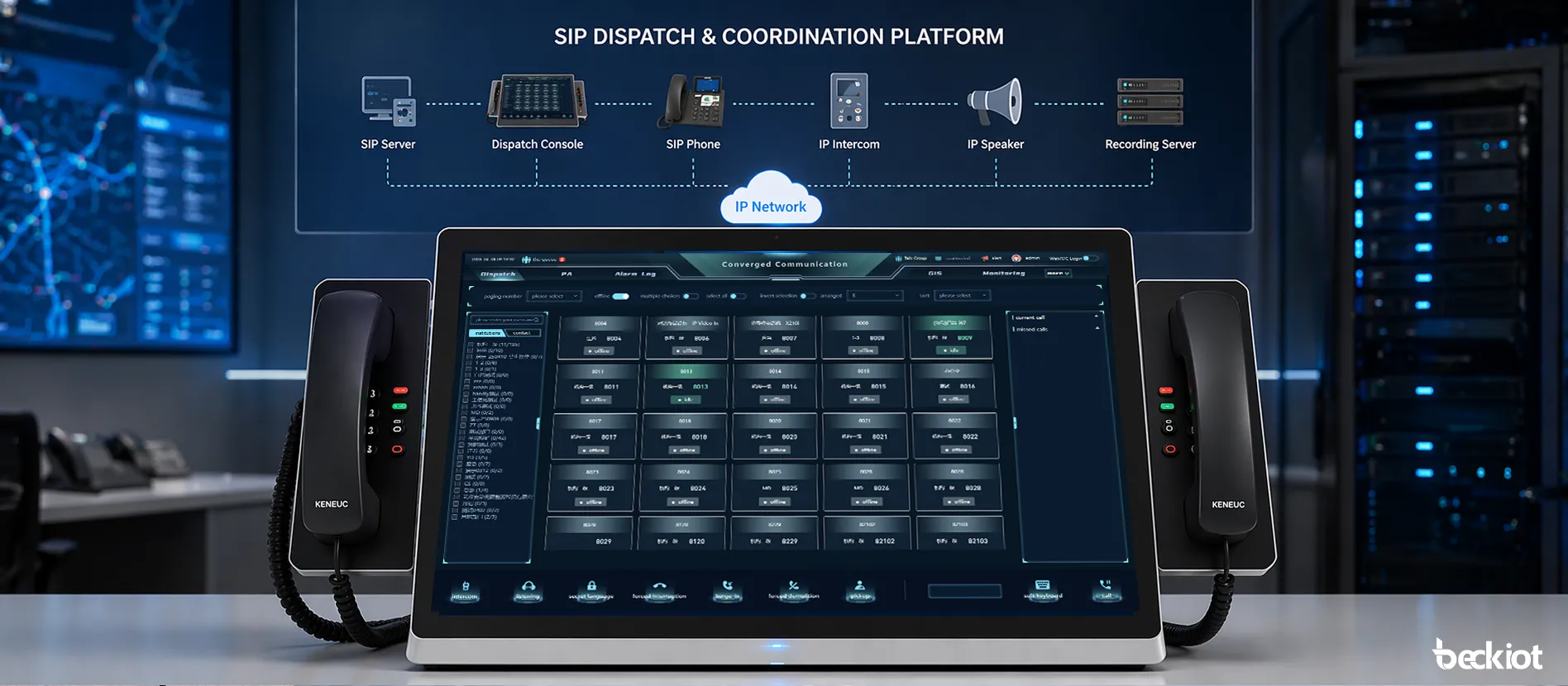 BK-DSC-236 IP-Dispatcher-Konsole verbunden mit einer SIP-Dispatcher- und Koordinationsplattform