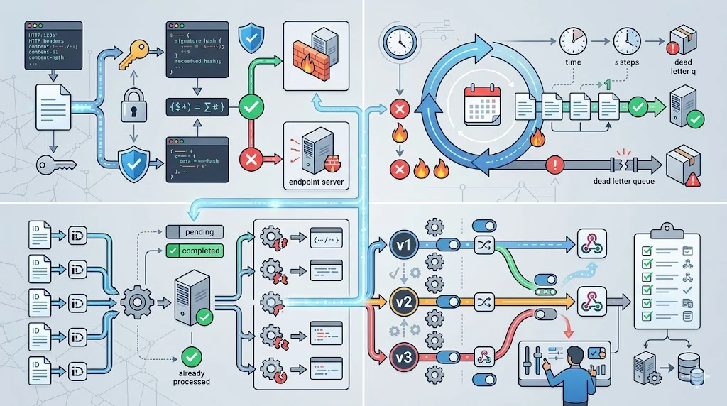 Webhook-Sicherheit und Zuverlässigkeitsdesign: Signaturvalidierung, Wiederholungsbehandlung, Ereignisprotokollierung und idempotente Verarbeitung