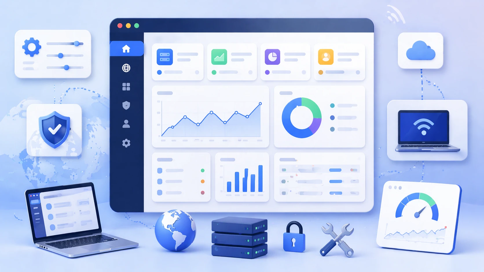 Web-Management-Funktionen einschließlich grafischer Konfiguration, Fernzugriff, Überwachungs-Dashboards, Protokolle und Verwaltungskontrollen