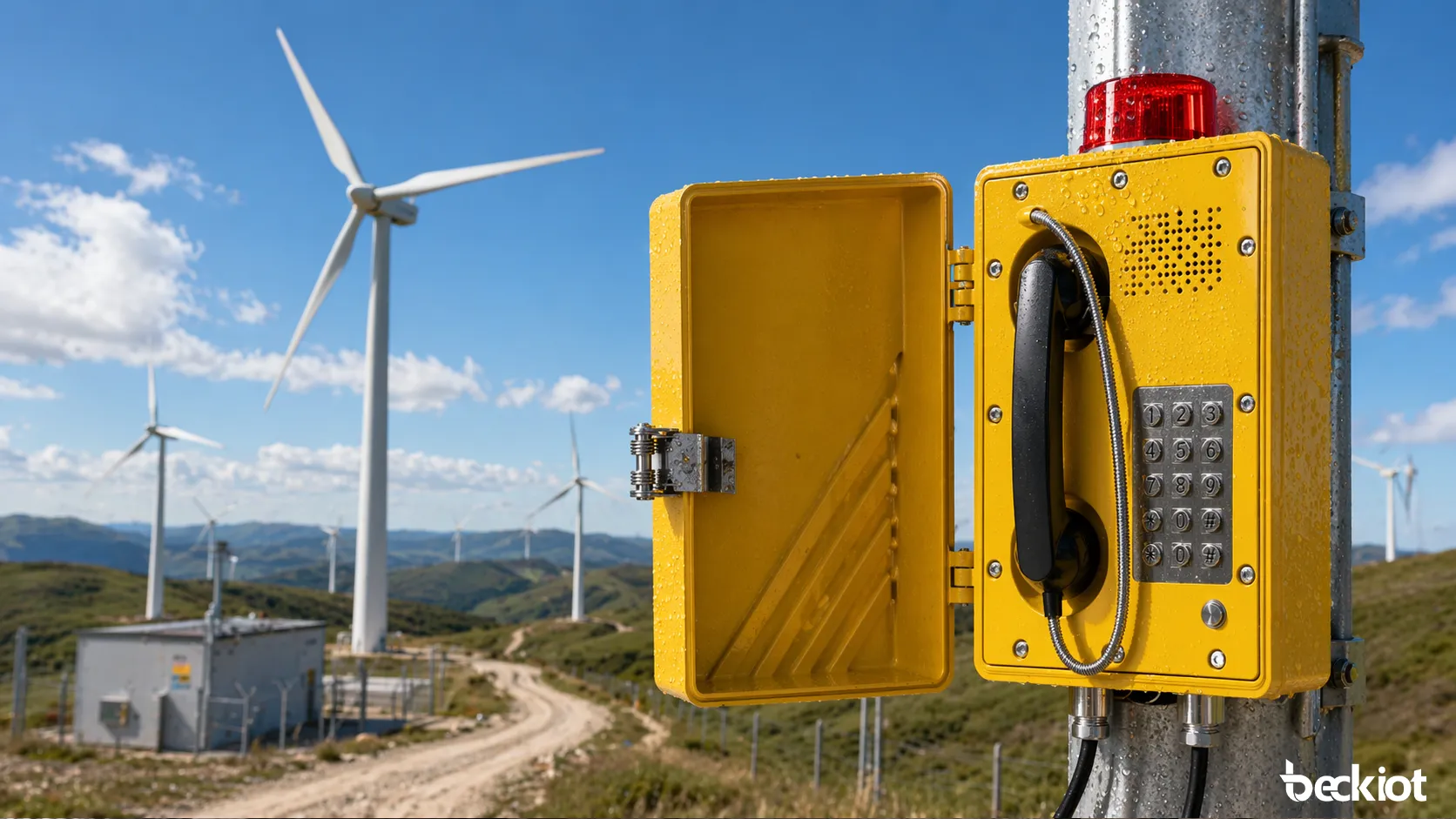 Becke Telcom Industrietelefon in einem entfernten Windpark für Feldkoordination und Notfallkommunikation