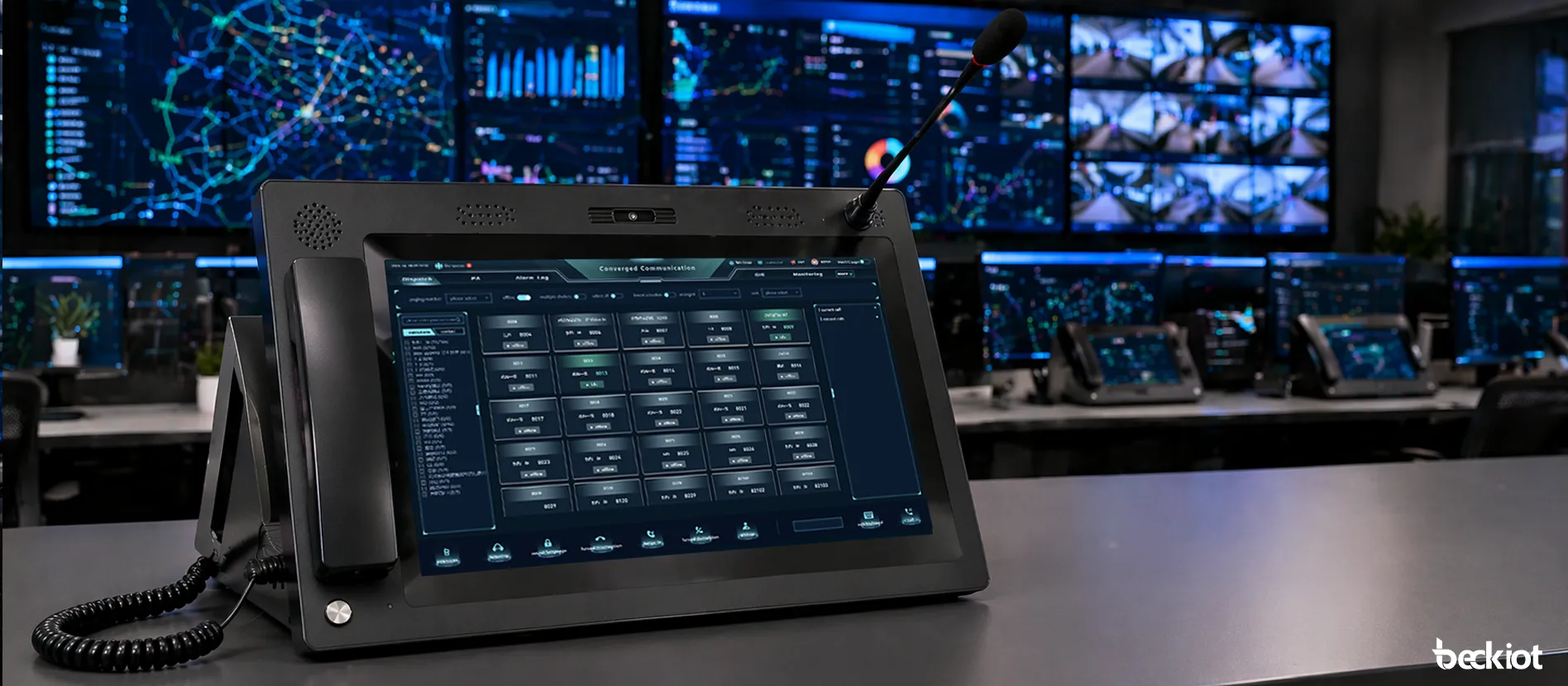In einem professionellen Dispatcher- und Leitstand installierte IP-Dispatcher-Konsole BK-DSC-173
