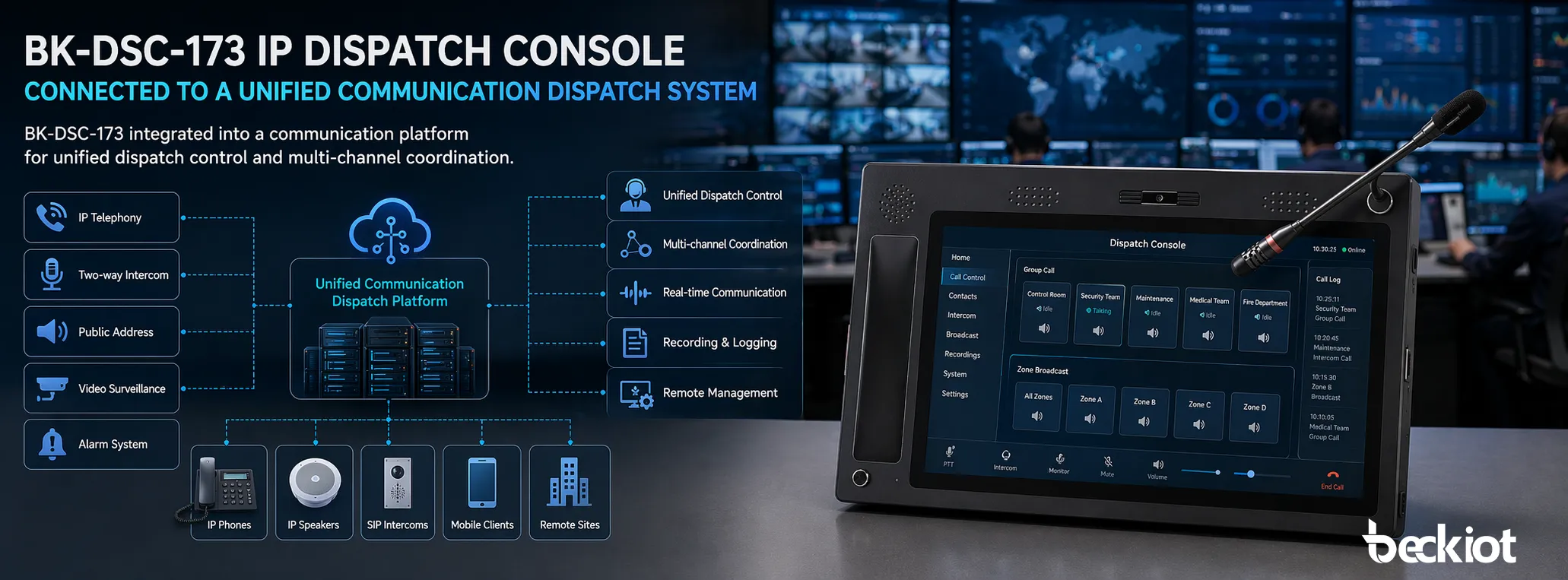 In einem modernen Leitstand eingesetzte IP-Dispatcher-Konsole BK-DSC-173