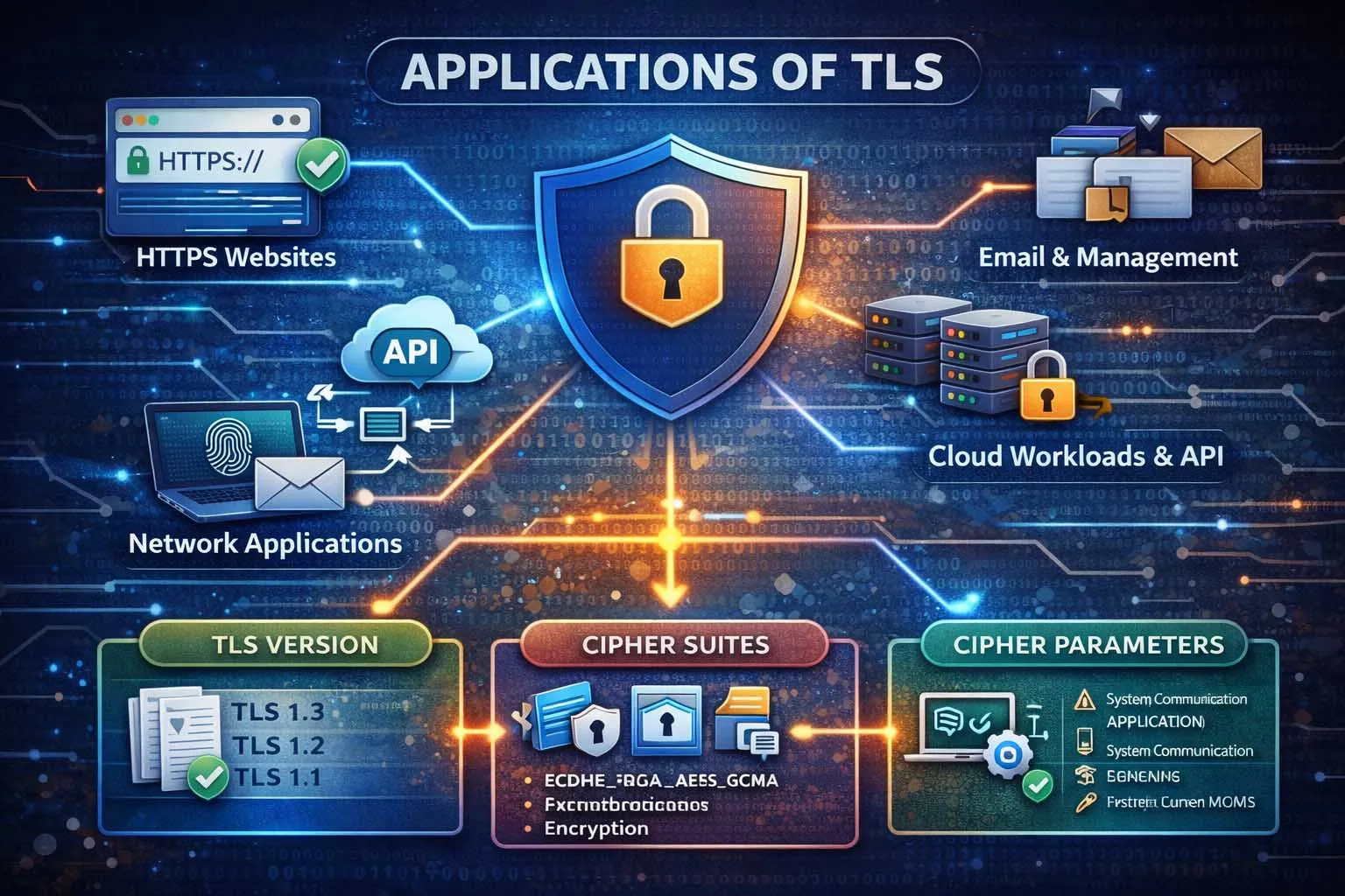 TLS-Anwendungen: HTTPS-Websites, APIs, E-Mail-Dienste, Cloud-Workloads, Fernverwaltungsoberflächen und Maschinen-zu-Maschinen-Kommunikation.