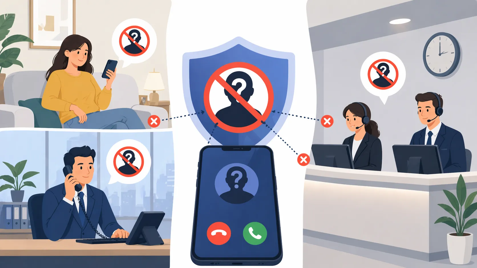 Bürotelefone mit aktivierter Anonymanruf-Ablehnung zum Schutz vor störenden Privatnummern-Anrufen