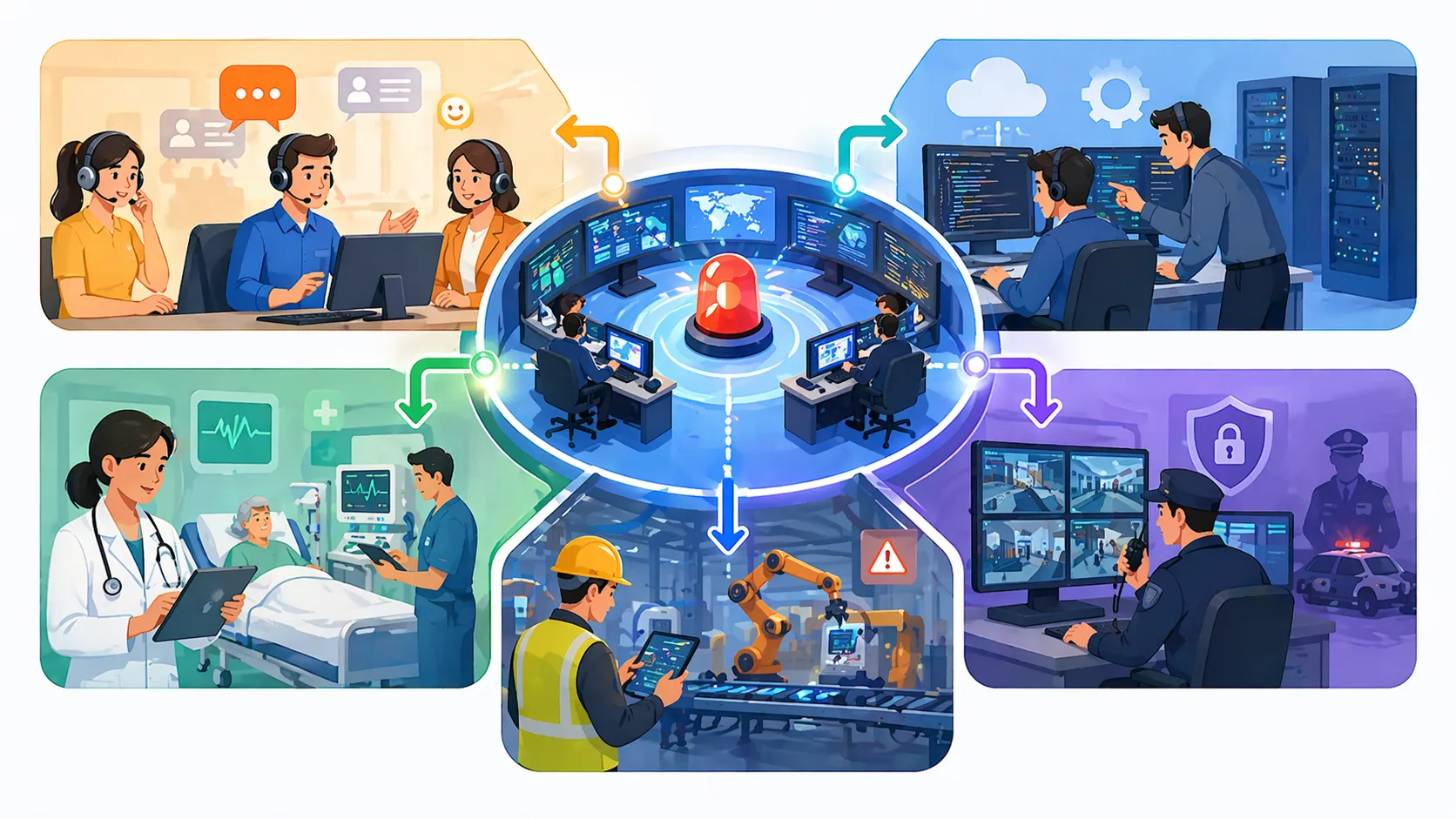 Eskalationsprozess in Gesundheitswesen, industrieller Alarmreaktion und operativer Kommunikation