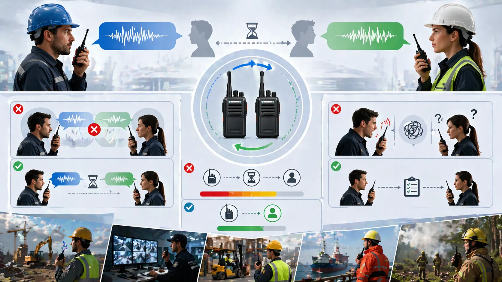 Halbduplex-Kommunikation im Feldeinsatz, bei dem Benutzer nacheinander über einen gemeinsamen Kanal senden