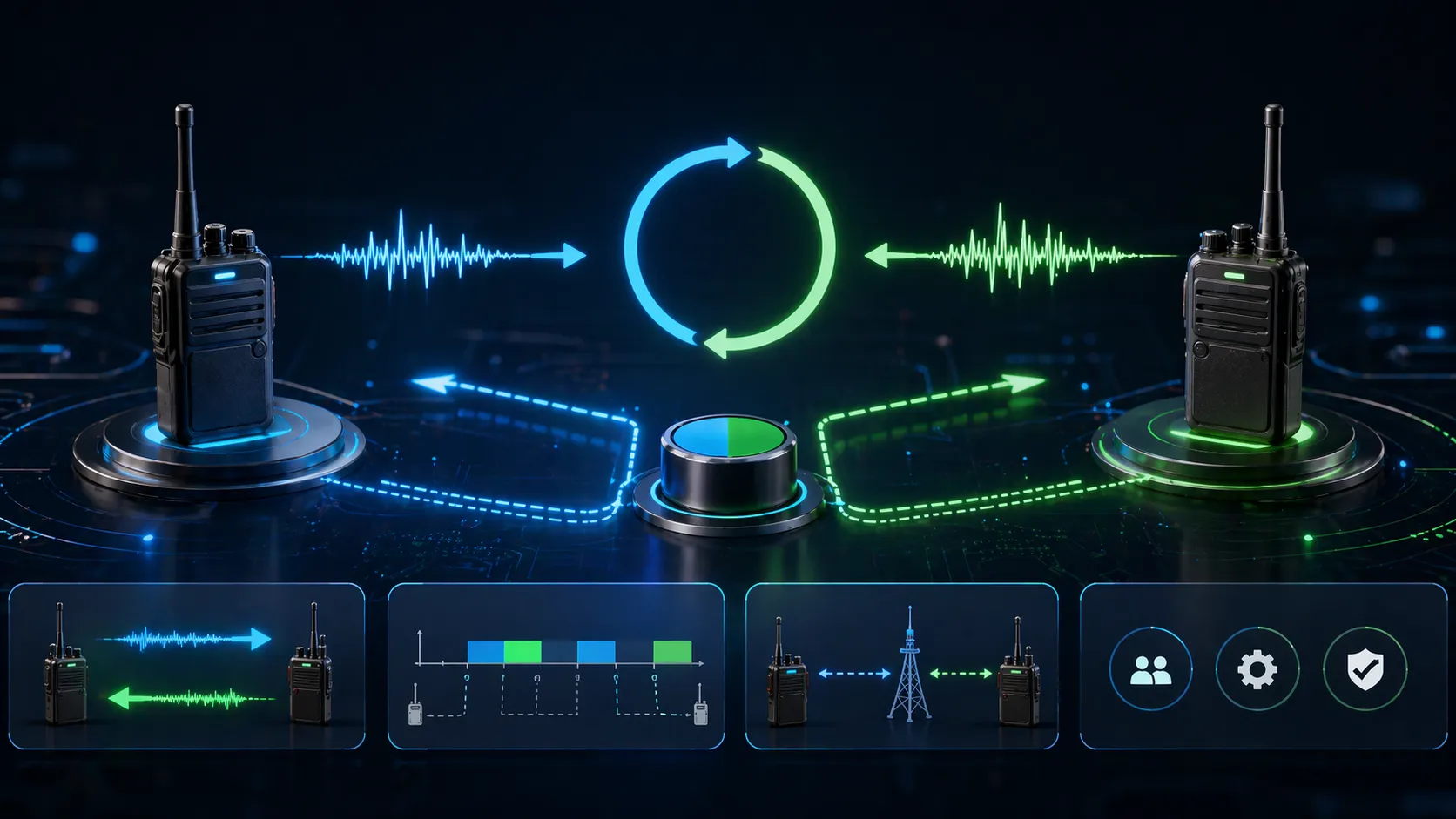 Konzept der Duplex-Modusumschaltung: Wechsel zwischen Vollduplex, Halbduplex und Sende-Empfangs-Zuständen