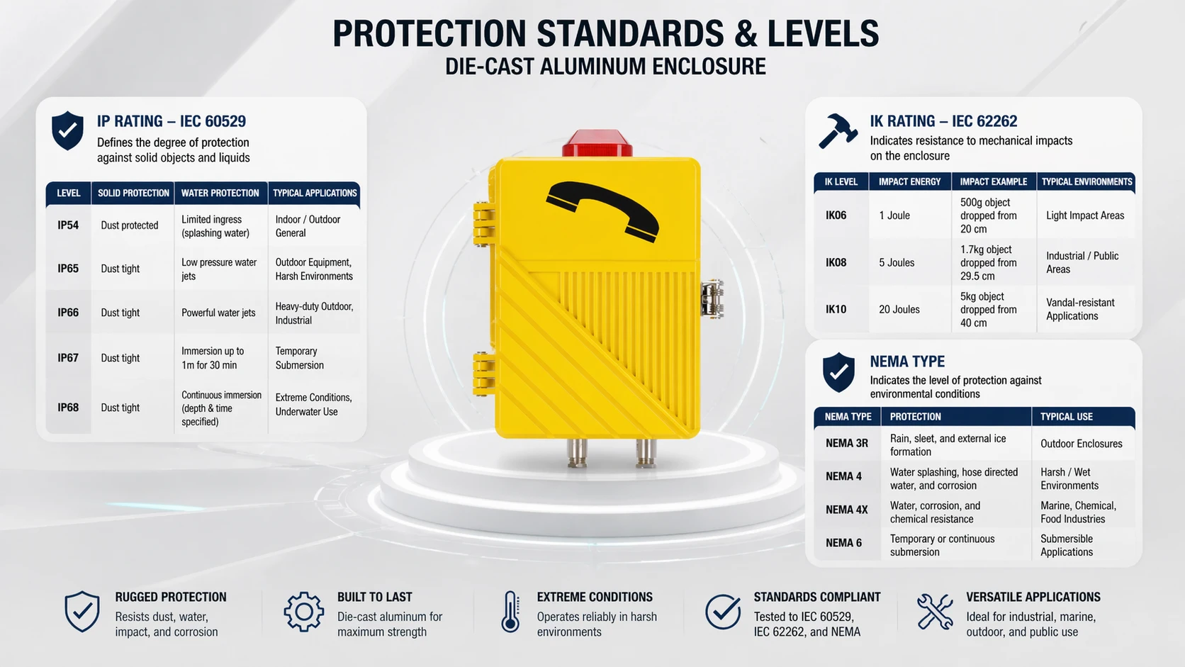 Druckguss-Aluminiumgehäuse mit IP-, IK- und NEMA-Schutzklassen