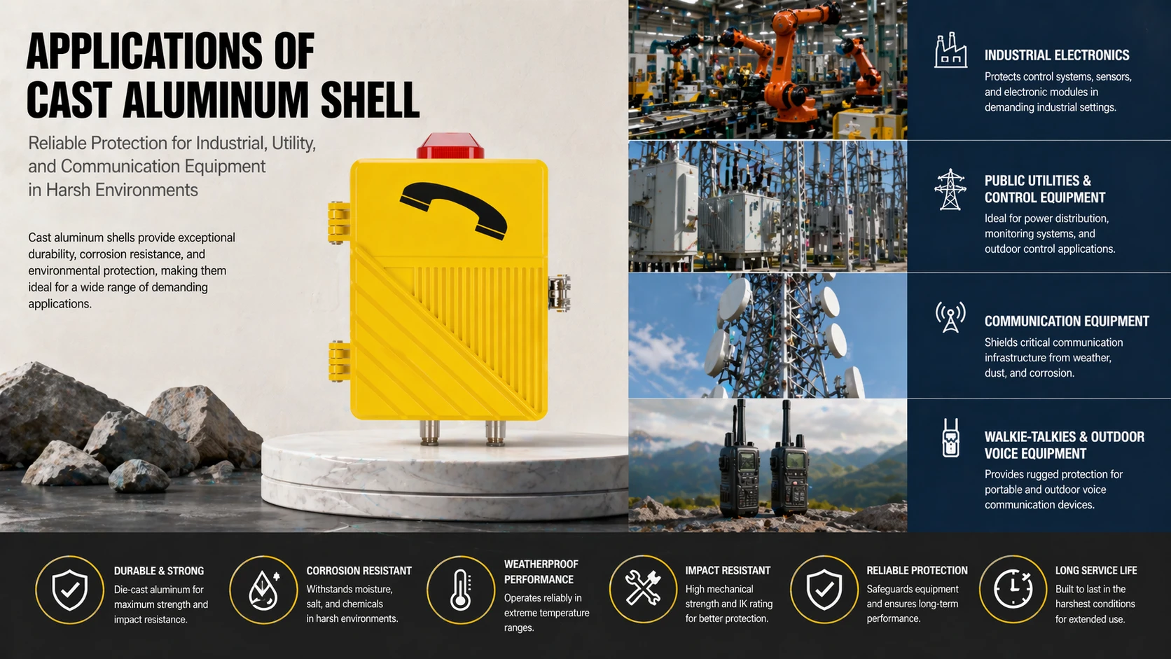 Druckguss-Aluminiumgehäuse in Industrieelektronik, Außen-Sprechanlagen und rauer Kommunikationselektronik