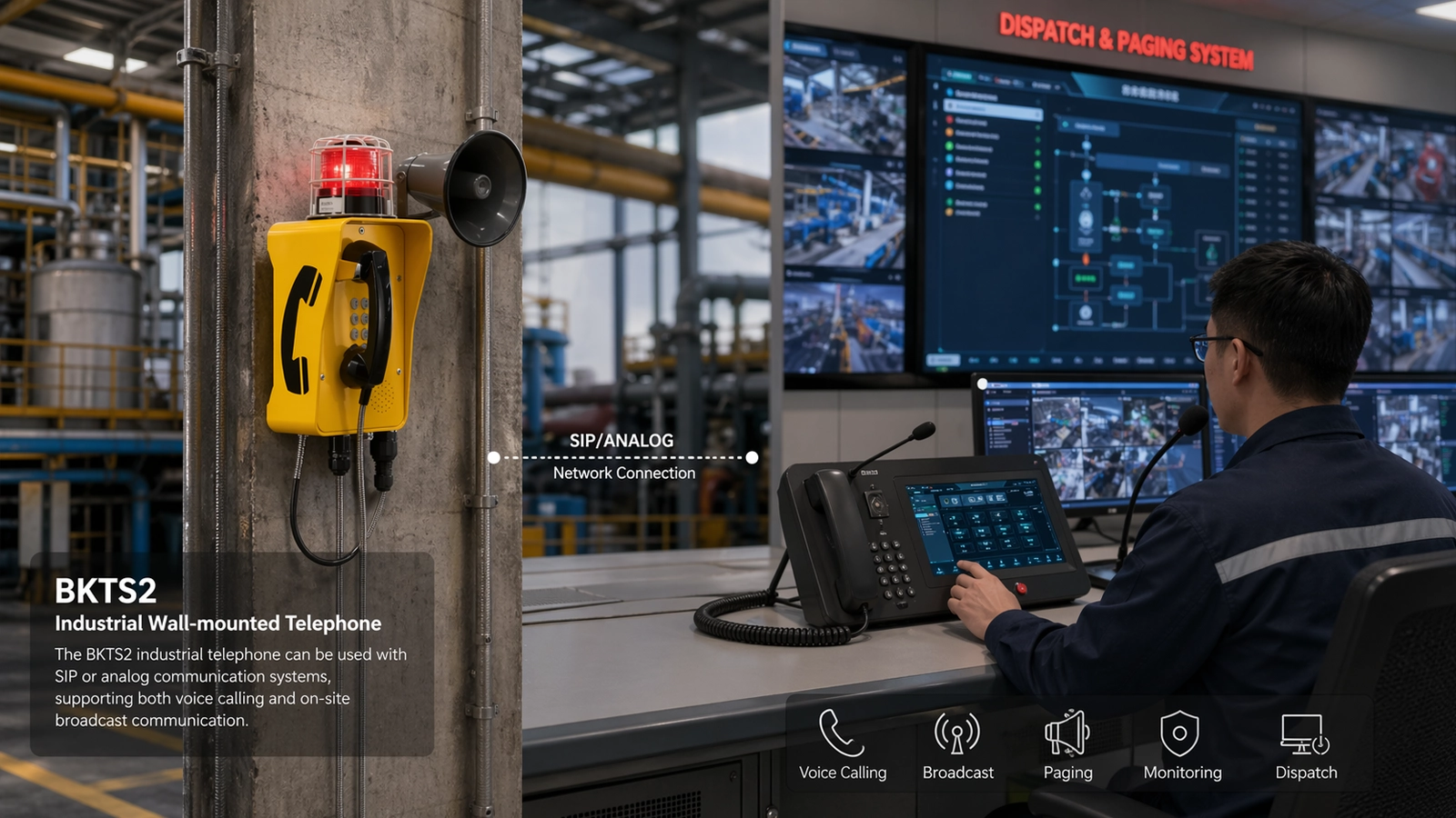 BKTS2 industrielles Wandtelefon mit SIP-/Analoganschluss für Einsatzleit- und Durchsagesysteme