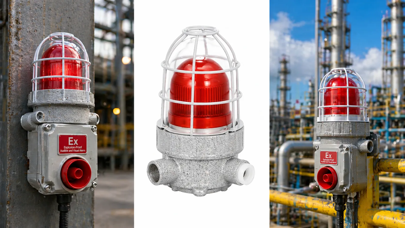 Explosionsgeschützter akustischer und optischer Alarm mit AC220V DC24V AC36V Spannungsoptionen für industrielle Steuerungssysteme