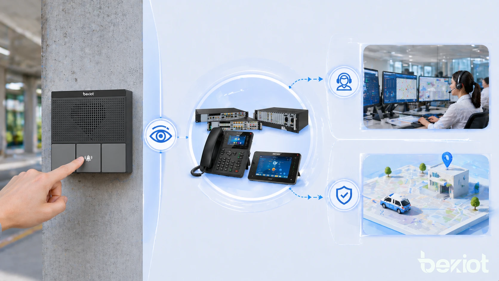 Rufknopf-Einsatz in Campus-Hilfspunkten, Verkehrsterminals, Industriebetriebsbereichen und Notfall-Kommunikationsstationen