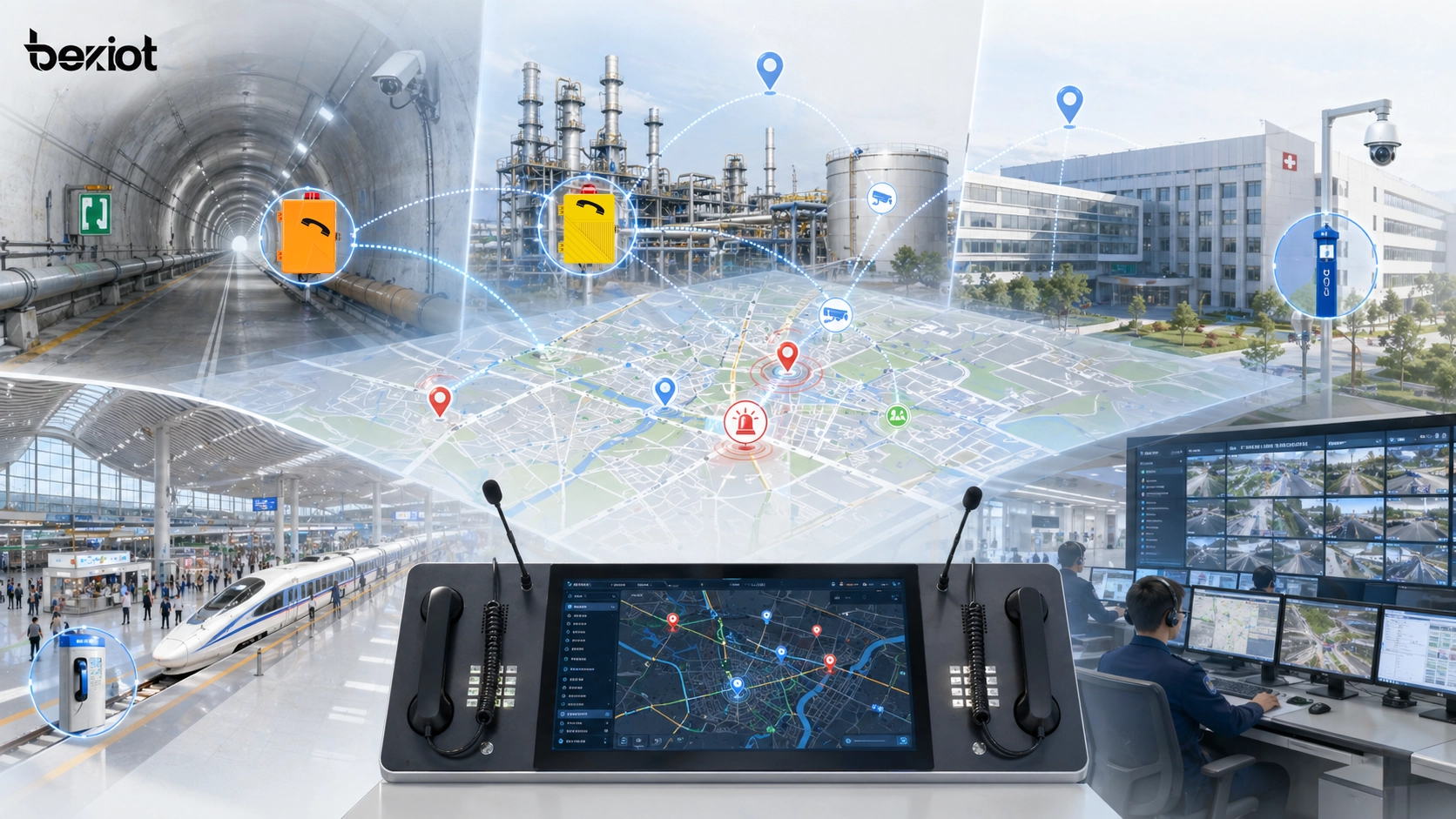 Anwendungen von kartenbasiertem Dispatchen in Tunneln, Industrieanlagen, Campi, Krankenhäusern, Verkehrsknotenpunkten und Kontrollräumen für öffentliche Sicherheit