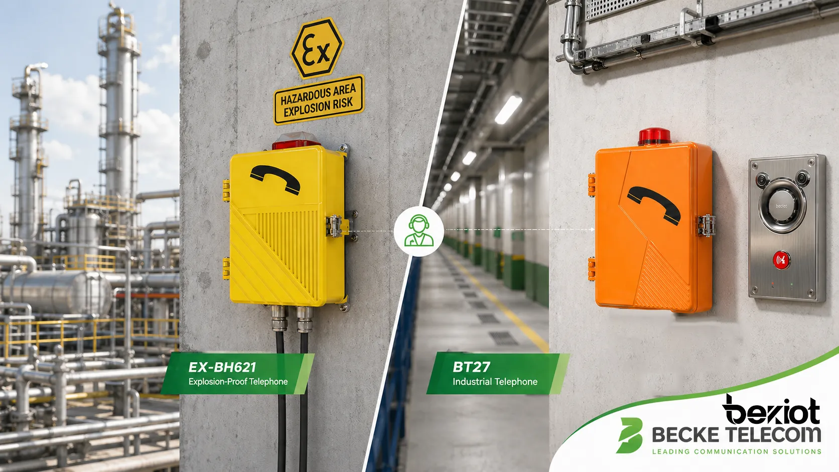 Becke Telcom EX-BH621 wandmontiertes explosionsgeschütztes Telefon und BT27 Industrietelefon in Kommunikationsszenarien für Gefahrenbereiche und Industrieanlagen