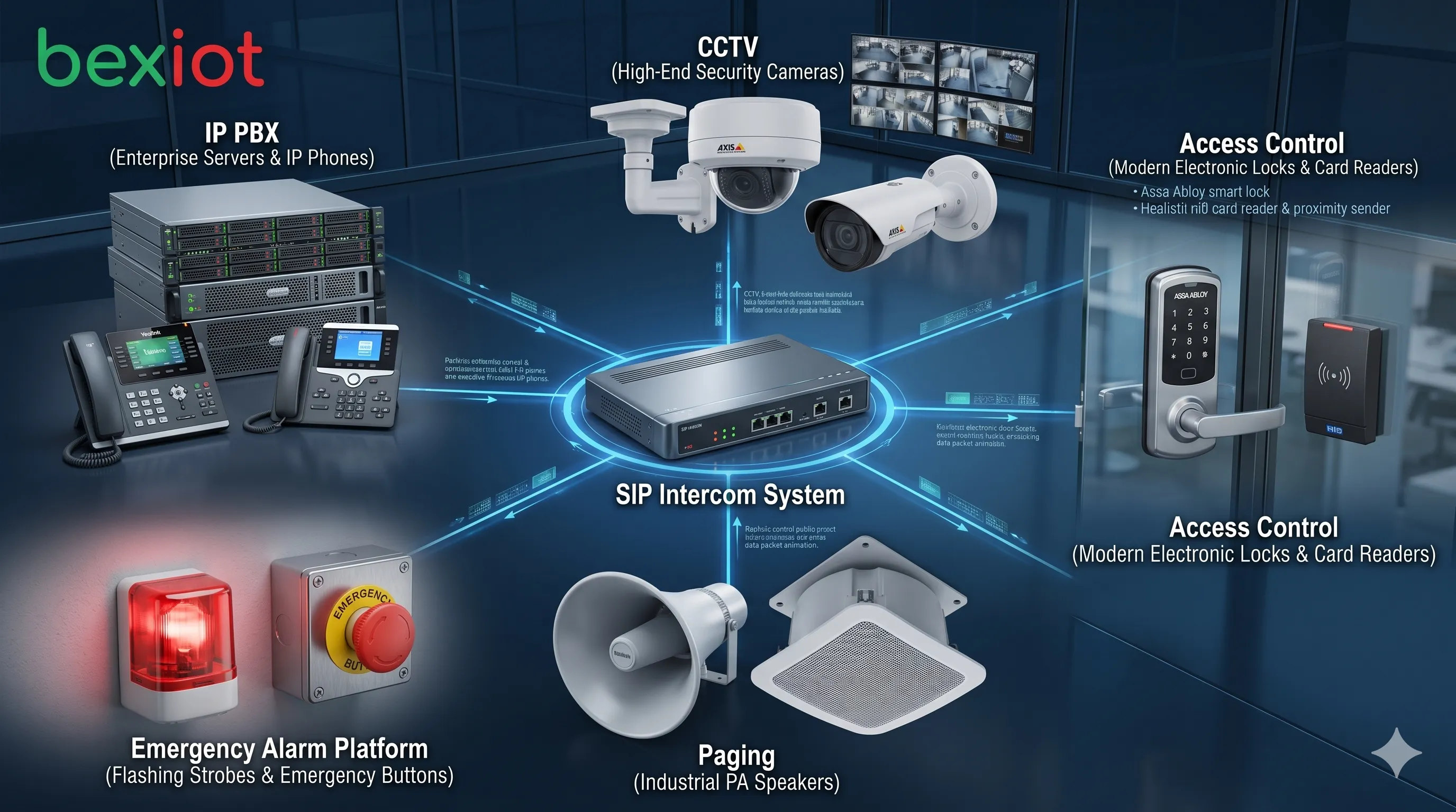 Integration eines SIP-Intercom-Systems mit IP PBX CCTV Zutrittskontrolle Paging und Notfallalarmplattform