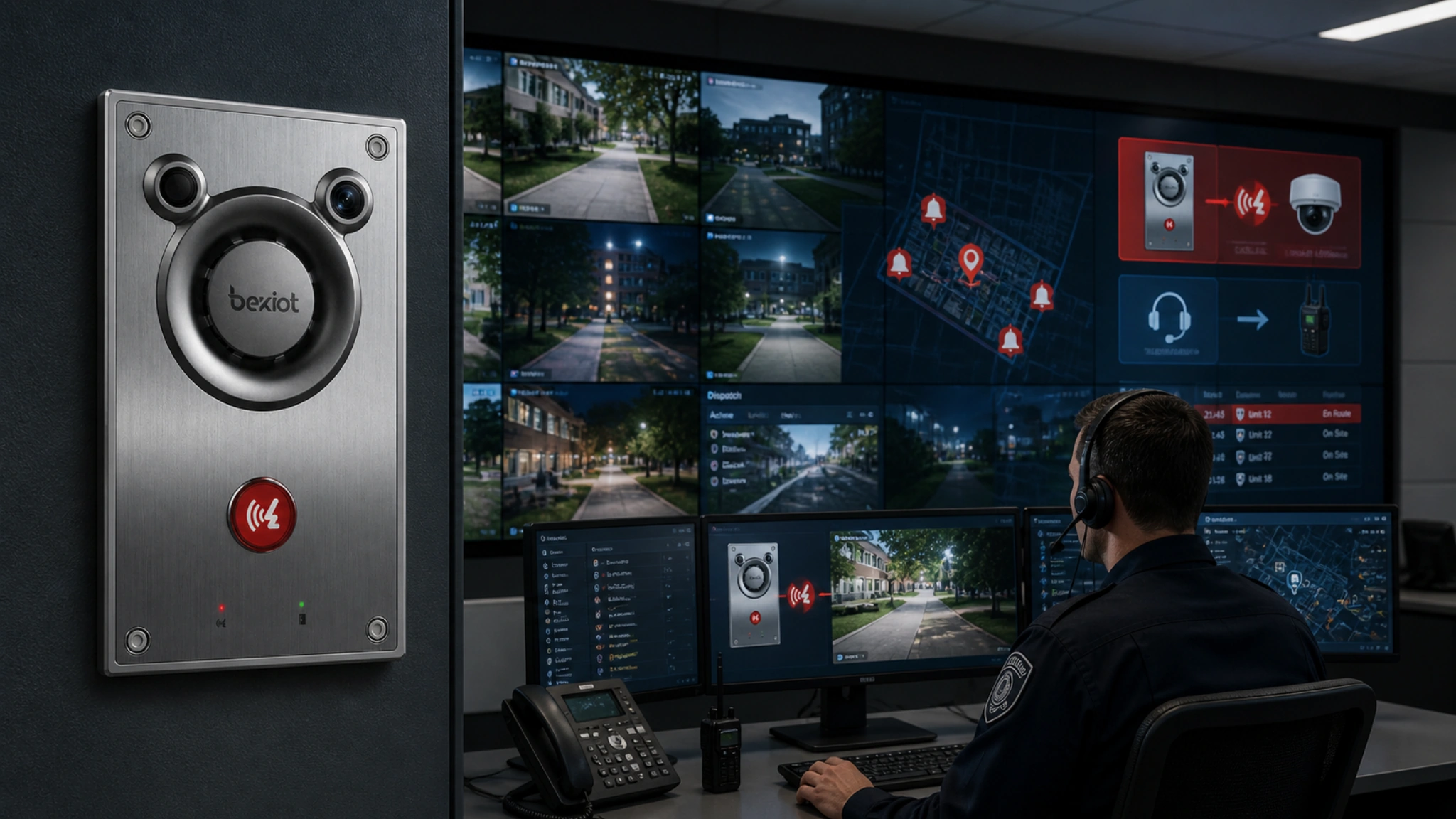 Campus-Sicherheitsleitstelle integriert Notruftelefone, Beschallung, Videoüberwachung, Alarmkopplung und Einsatzleitsysteme