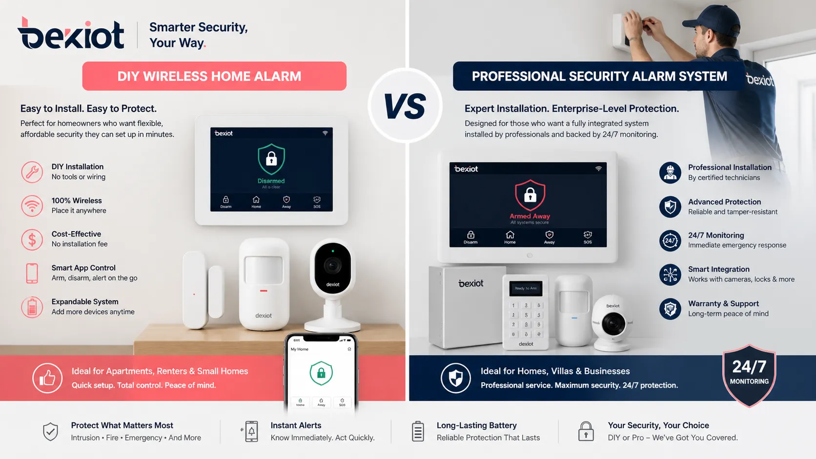 DIY-Installation eines kabellosen Hausalarms im Vergleich zur professionellen Einrichtung eines Sicherheitssystems