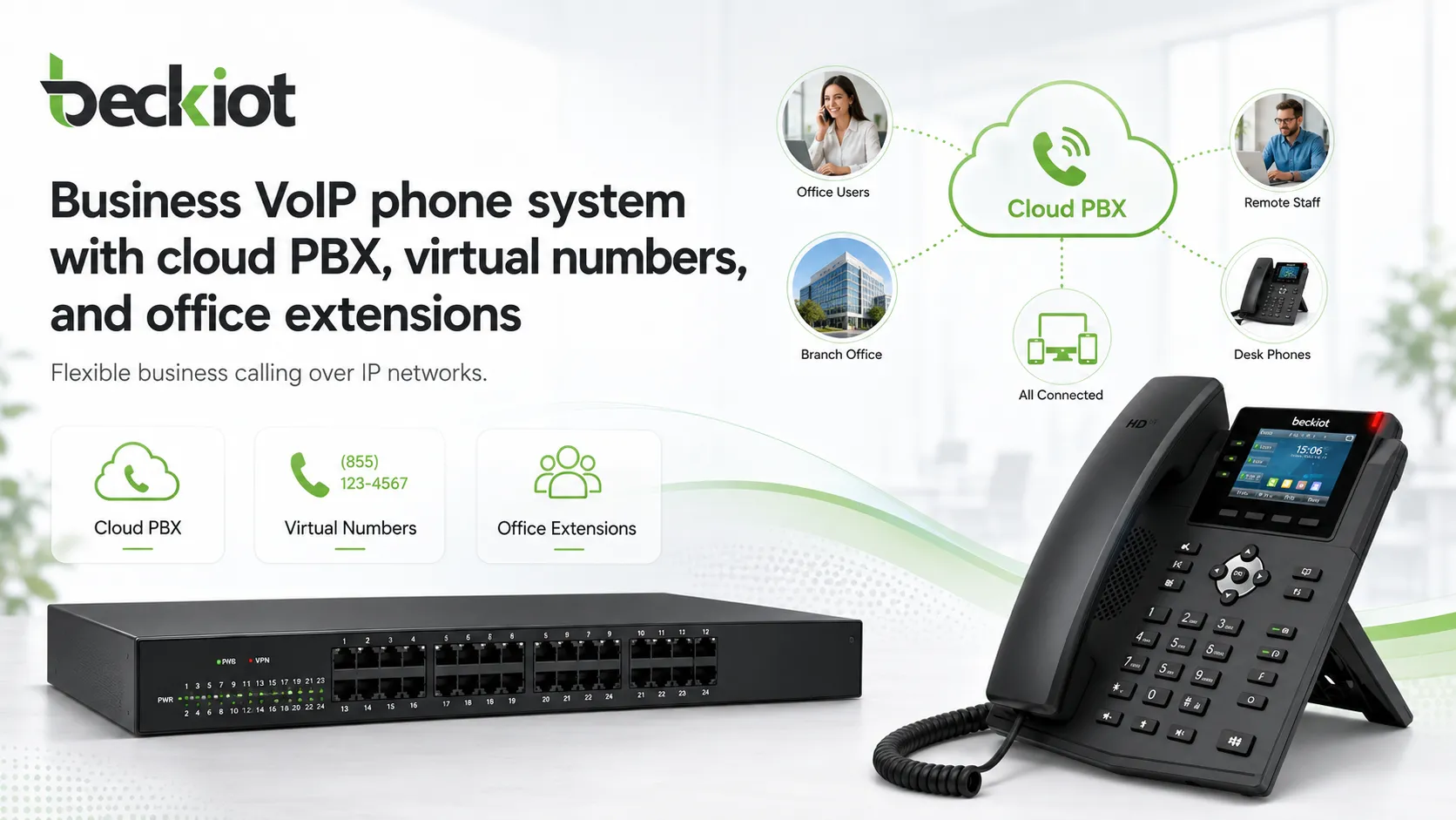 VoIP-Geschäftstelefonanlage mit Cloud-PBX, virtuellen Nummern und Bürodurchwahlen