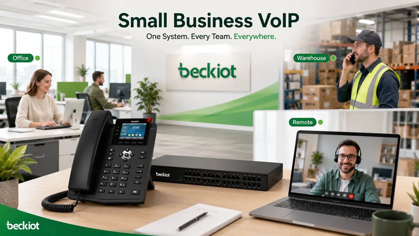 VoIP-Telefonsystem für Kleinunternehmen mit Anbindung von Büronutzern, Lagerpersonal und Heimarbeitern