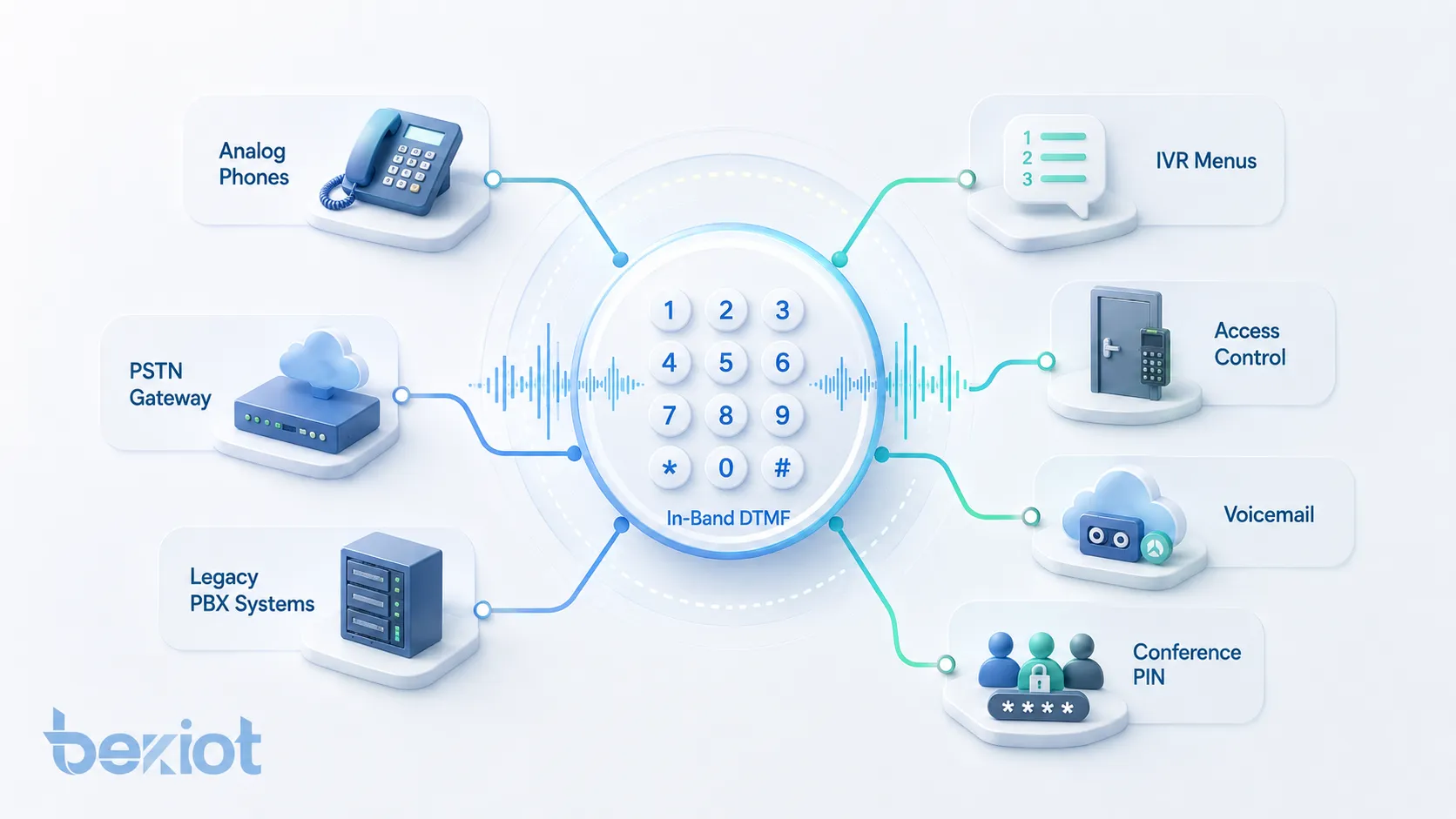 Funktionsweise von Inband-DTMF mit Tastendruck Doppeltonerzeugung Sprachcodec Audioübertragung IVR-Tonerkennung und Ziffernerkennung