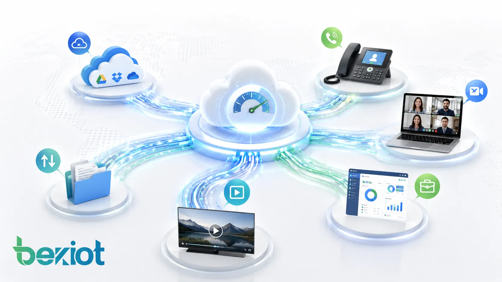 Bandbreitenübersicht mit gemeinsamer Netzwerkkapazität für Cloud-Dienste VoIP Videokonferenzen Dateiübertragung Streaming und Geschäftsanwendungen
