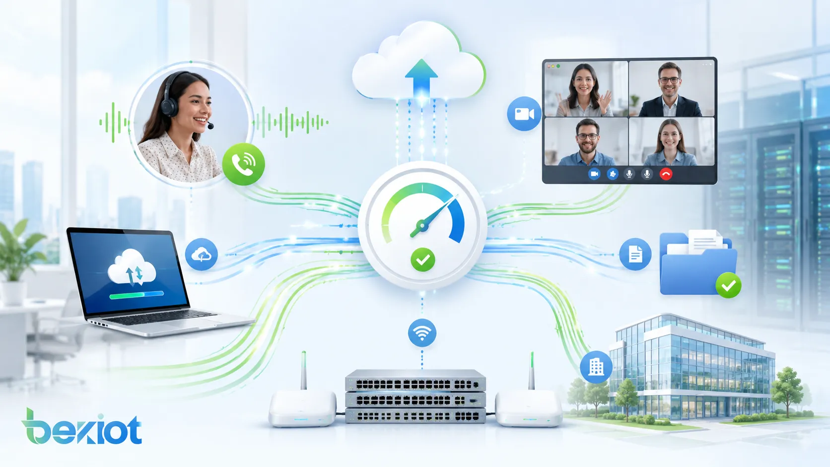 Bandbreitenvorteile mit flüssigem VoIP klaren Videokonferenzen schnellem Cloudzugriff stabiler Dateiübertragung und skalierbaren Unternehmensnetzwerken