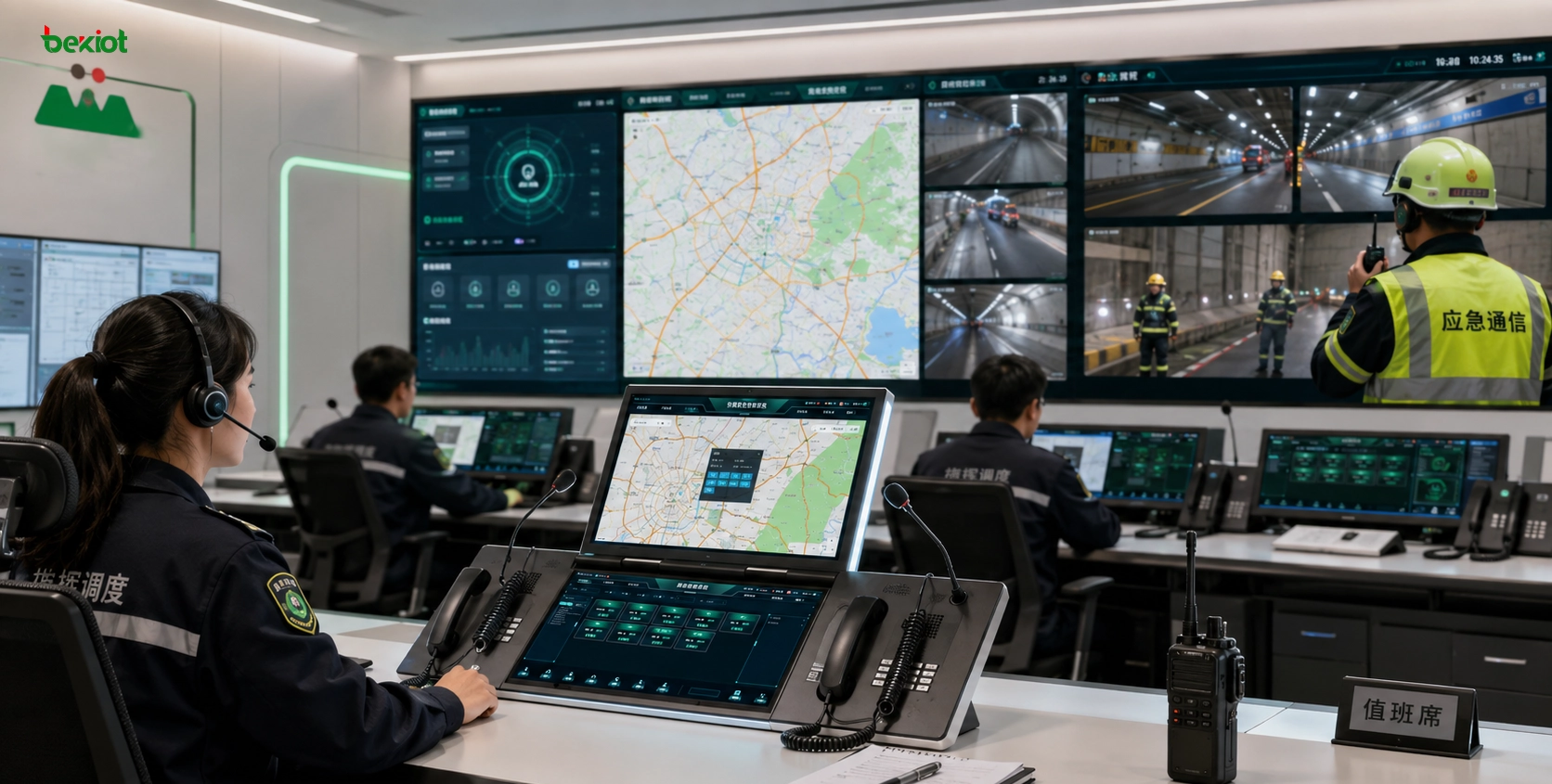 Dispatch-Konsole im Einsatzfahrzeug verbindet schmalbandige Tunnel-Funknutzer mit 4G 5G privatem Netz und Satellitenverbindungen