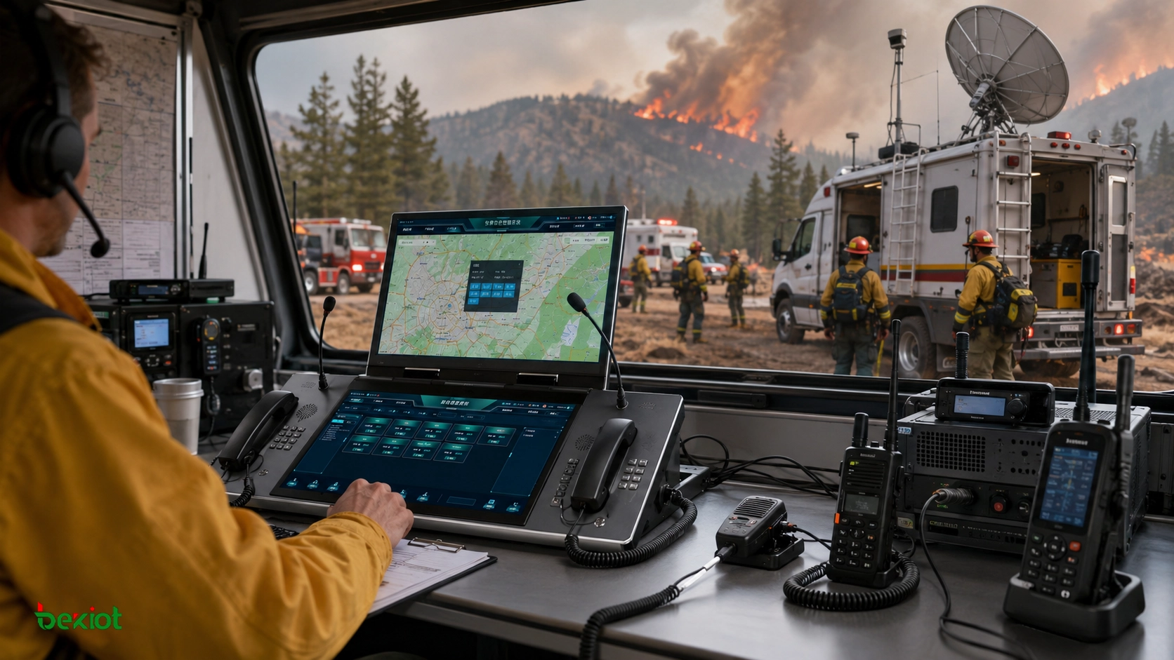 Integrierte Notfall-Befehls- und Dispositionskonsole für Waldbrand-Einsätze im Feld