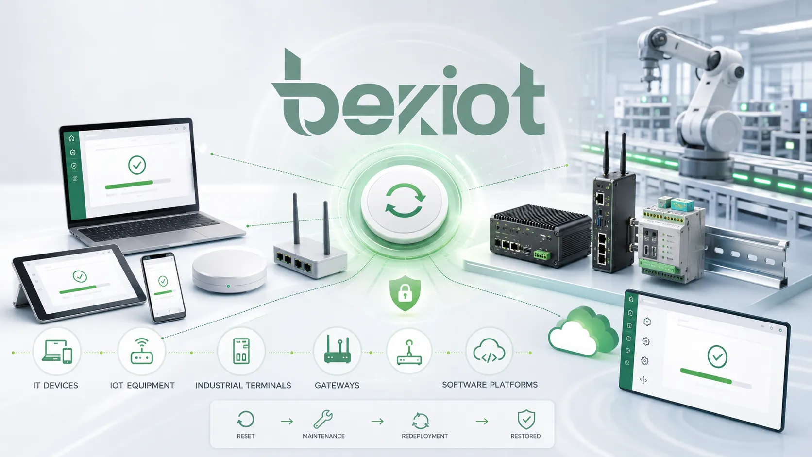 Anwendungen des Werksresets für IT-Geräte, IoT-Geräte, industrielle Kommunikationsterminals, Gateways und Softwareplattformen