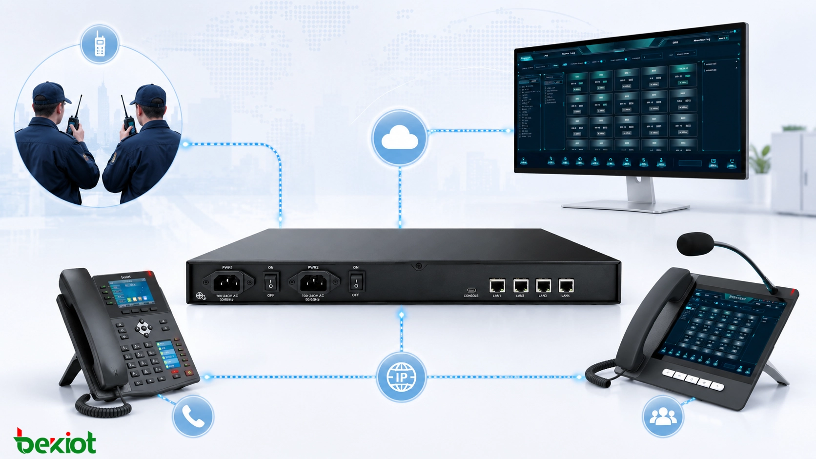 RoIP-Gateway verbindet Funkgeräte mit SIP-Dispatch-Plattform IP-Telefonen und Kommunikationssystem der Leitstelle