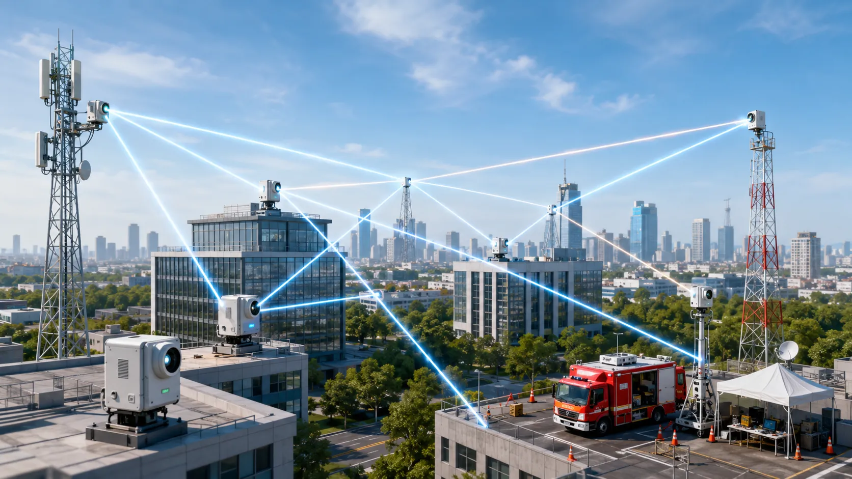Optisches Funk-Mesh-Netz verbindet 5G-Basisstationen Unternehmensgebäude und Notfallkommunikationsstandorte